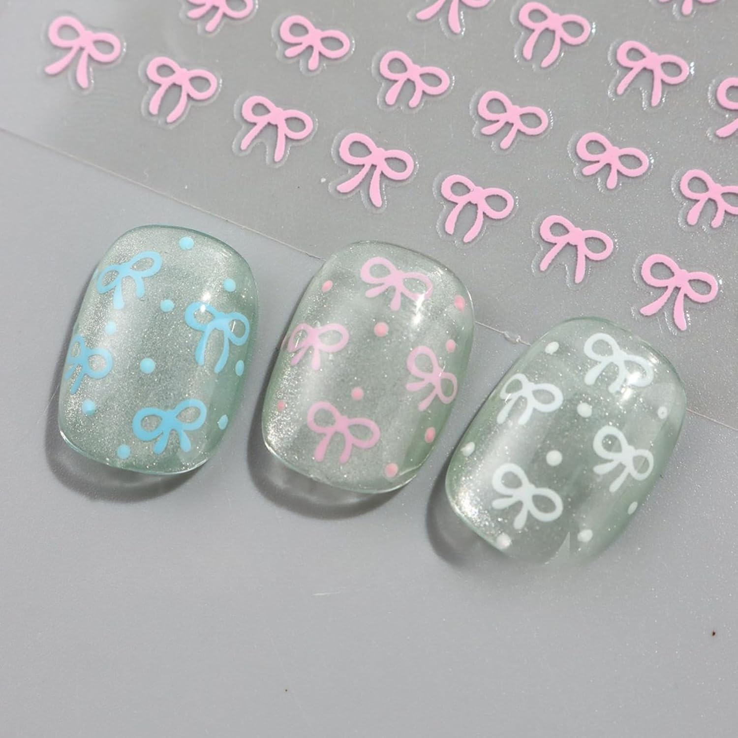 6 Sheets Bow Shaped Design Nail Art Stickers 3D Self-Adhesive Designer Nail Decals Colorful Cute Kawaii Bow Style Nail Decoration DIY Manicure Tips for Women Girls (3 Mixed Colors) image number 2