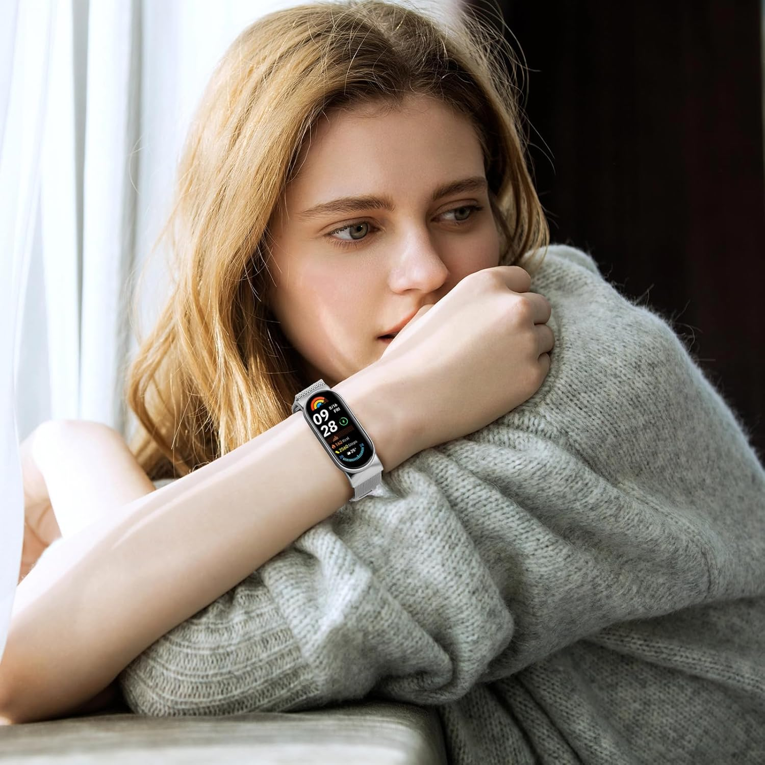 CHANRASI Pack of 2 Replacement Wristbands Compatible with Xiaomi Mi Band 9/8 Women Men Adjustable Metal Bracelets Made of Stainless Steel for Xiaomi Mi Band 9/8 Black Silver image number 6