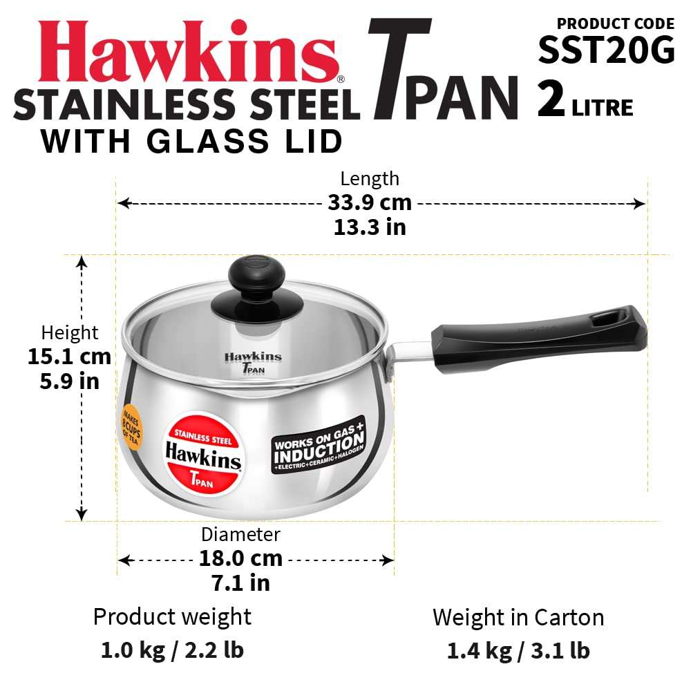 Hawkins Futura Steel Tea Pan with Glass Lid, 2.0 Litre Capactiy, Silver image number 5