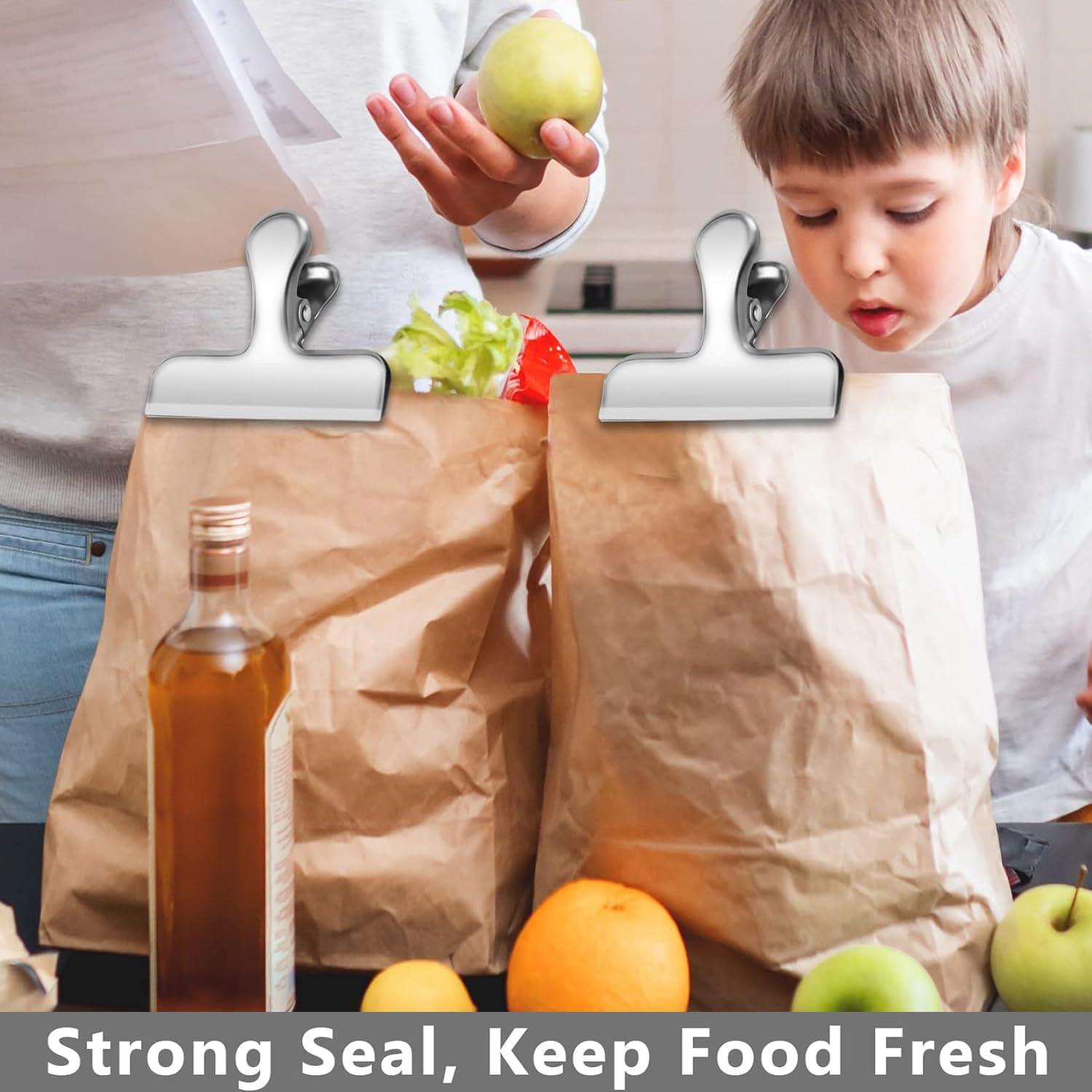 Yharnamite 8 Pcs Stainless Steel Chip Bag Clips, Food Bag Sealing Clips, Heavy Duty Stainless Steel Bag Clips for Coffee, Potato Chips, Snack, Food Packages (Silver) image number 2