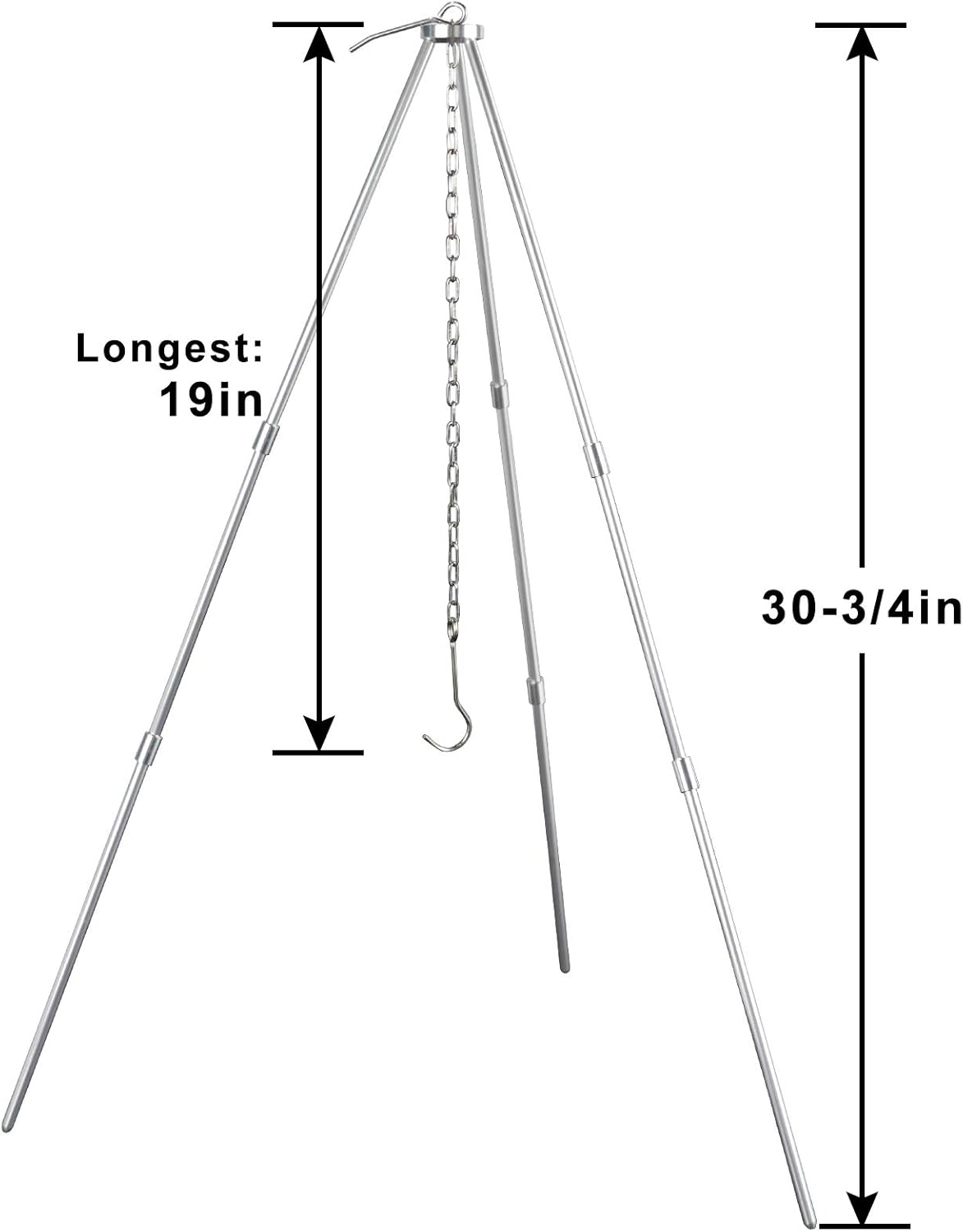 LBG Products Portable Camping Tripod,Camp Fire Grill Stand Tripod with Adjustable Hang Chain,Suitable for Outdoor Cooking,Camping,Picnic,Tripod Camping Accessories image number 4
