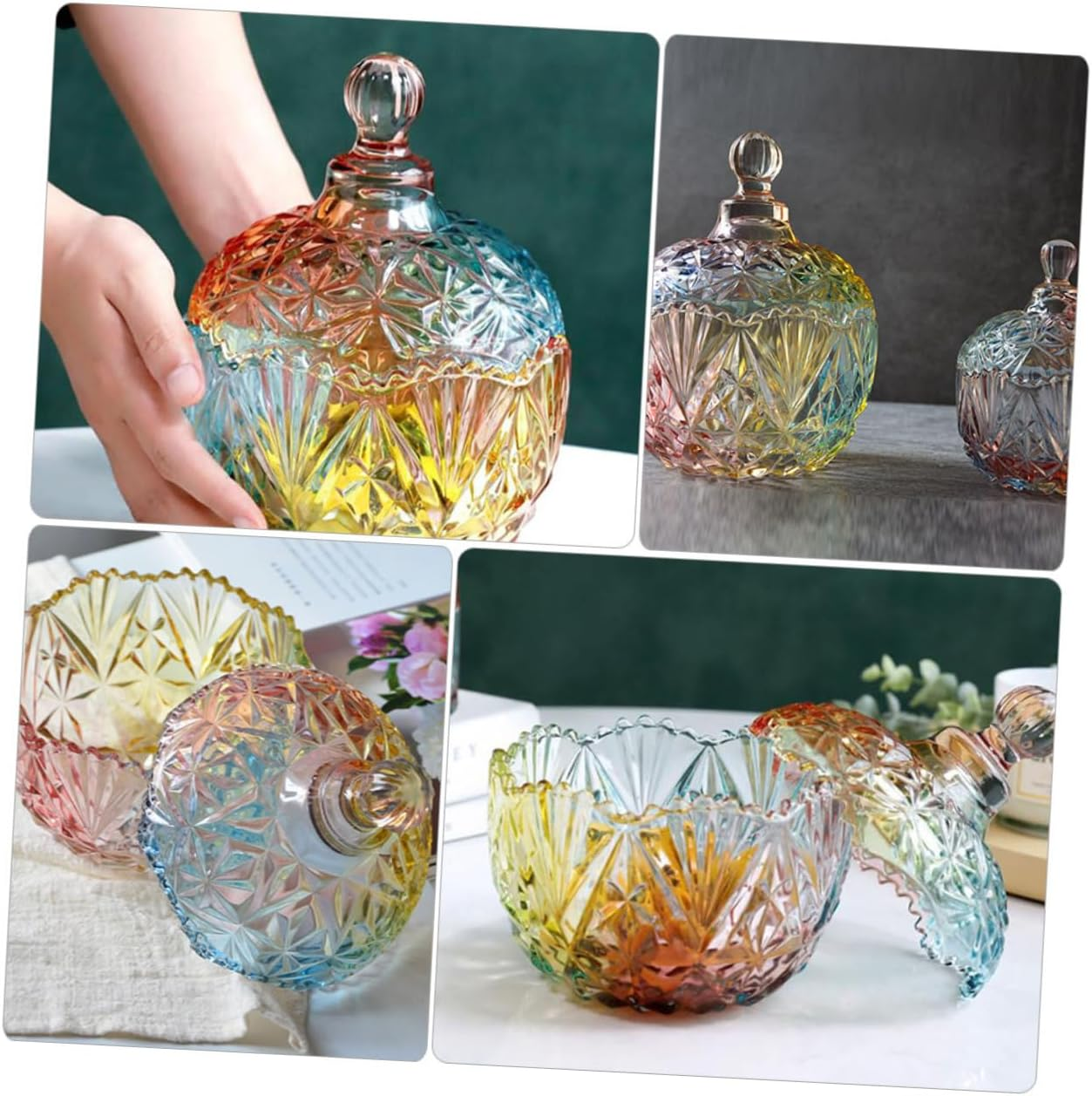 NAMOARLY Elegant Glass Candy Jars Storage Canister Candy Jar Lid Snack Holder Home Kitchen image number 1