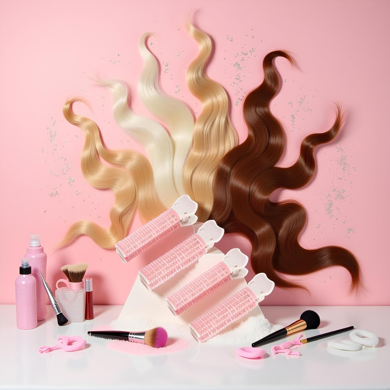 Jjlfresheners Hair Rollers with Clip, 4PCS Volumizing Hair Root Clips Bangs Curler DIY Hair Styling Accessories Tool, Pink image number 2