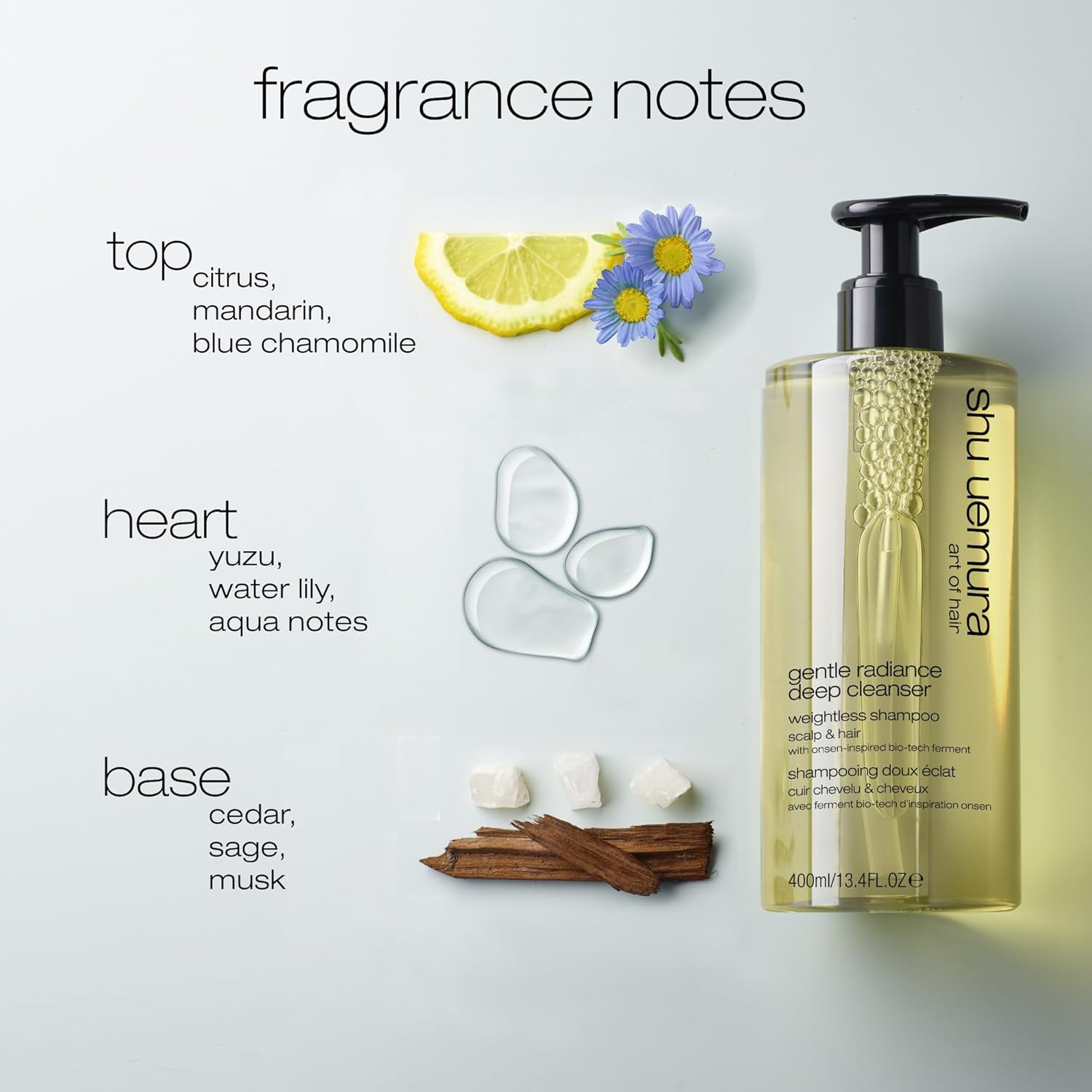 Shu Uemura, Gentle Radiance Weightless Shampoo Deep Cleanser, All Hair Types, Enriched with Onsen-Inspired Bio-Tech Ferments, Cleanses & Balances Scalp and Hair, 400 Ml