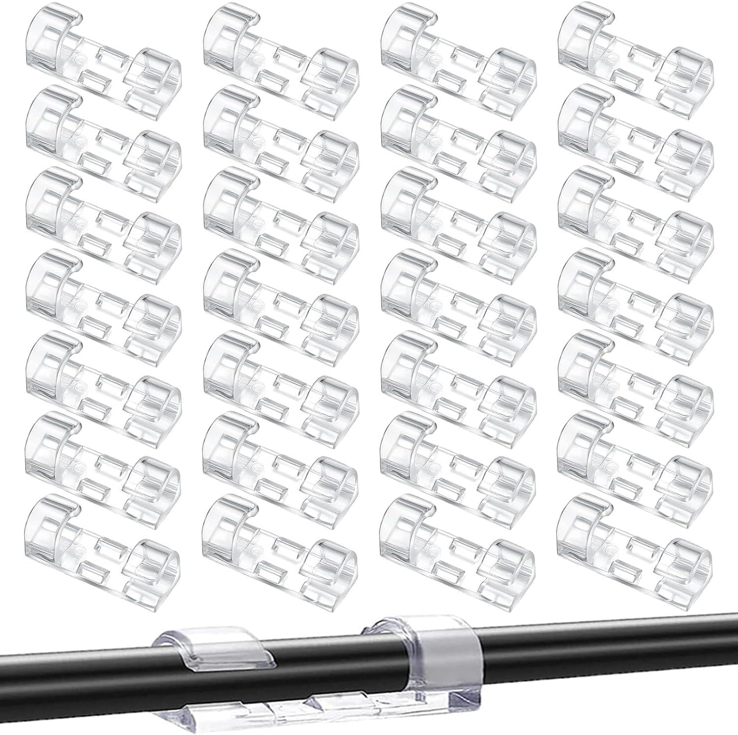 BEANPRECOY 80 Pcs Cable Clips Strong Clear Self Adhesive Cable Clips Cable Tidy Clips Durable Strong Cable Clips Cord Management for Wall Strong Cord Organizer under Desk Car Light Indoor Outdoor image number 1