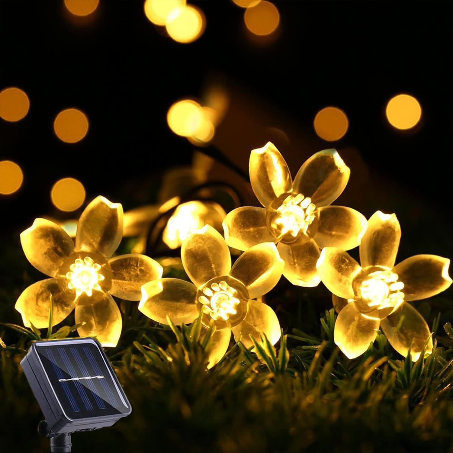 Solar String Lights Garden, 23Ft 8 Modes 50 LED Blossom Solar Powered Fairy Lights Waterproof Outdoor Flower String Lights for Patio, Yard, Home, Lawn, Party Decorations (Multicolor, 7M 50Leds)