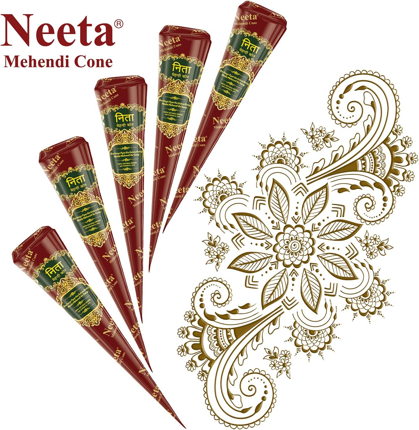 Neeta Natural Herbal Mehandi Cones for Hand Designing Mehandi Cones Natural Mehandi/Henna Cones Raddish Brown Color Mehndi Cones Natural without Chemical Mehendi Cones 12 Pieces Mehndi Cones image number 6
