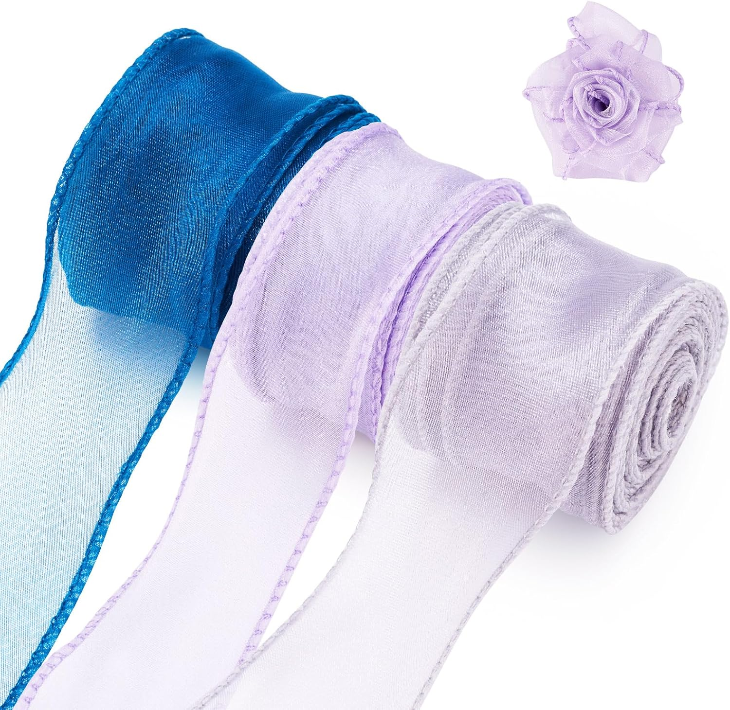 Crafans 3 Rolls 40MM Organza Chiffon Ribbons Shimmer Sheer Gift Wrapper Ribbons for Bouquet Wedding Bows Party Decoration