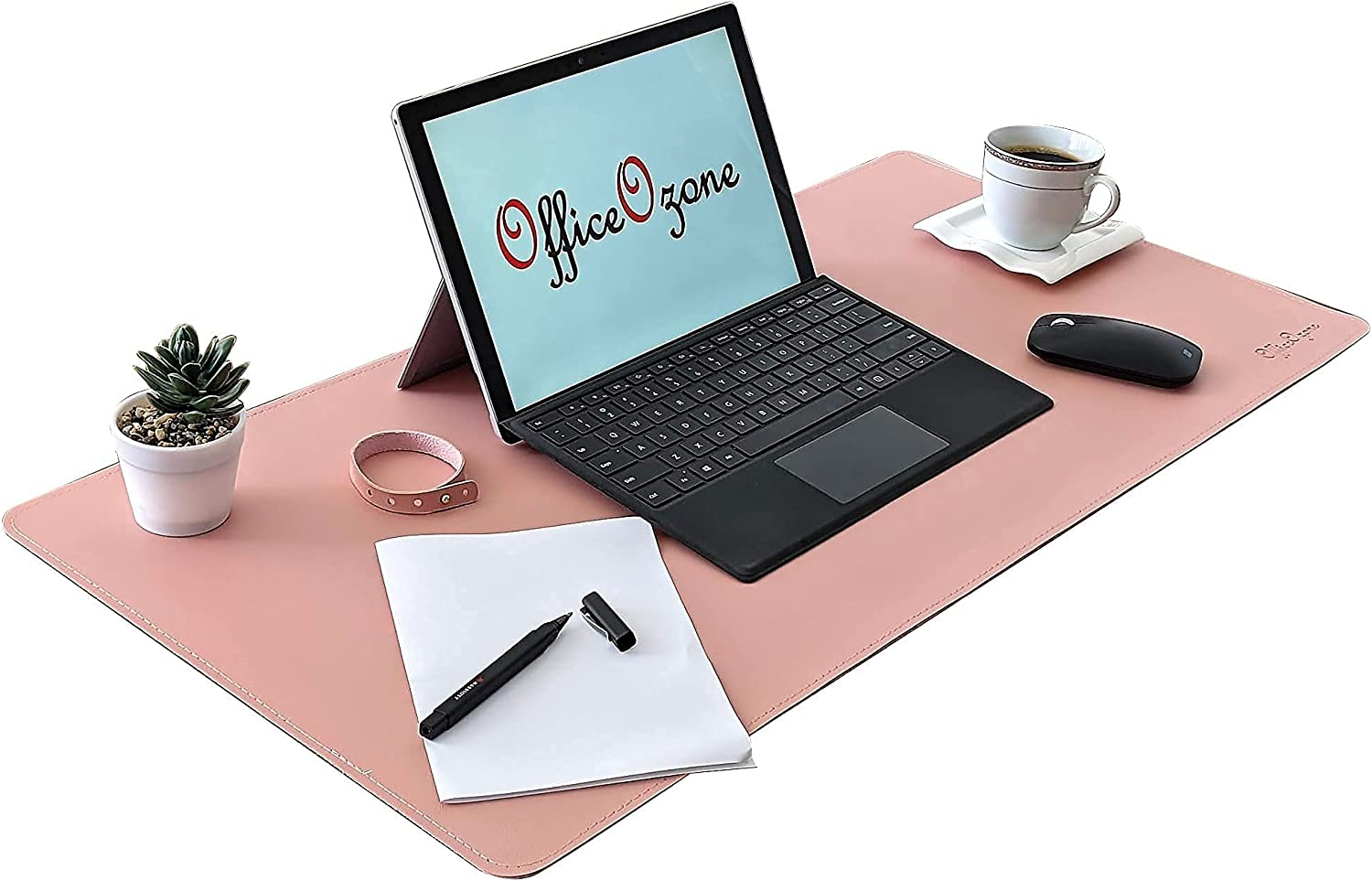 Officeozone Desk Mat with All-New Edge Stitch, Synthetic Leather, Non-Slip Suede Base, Black, 80Cm X 40Cm