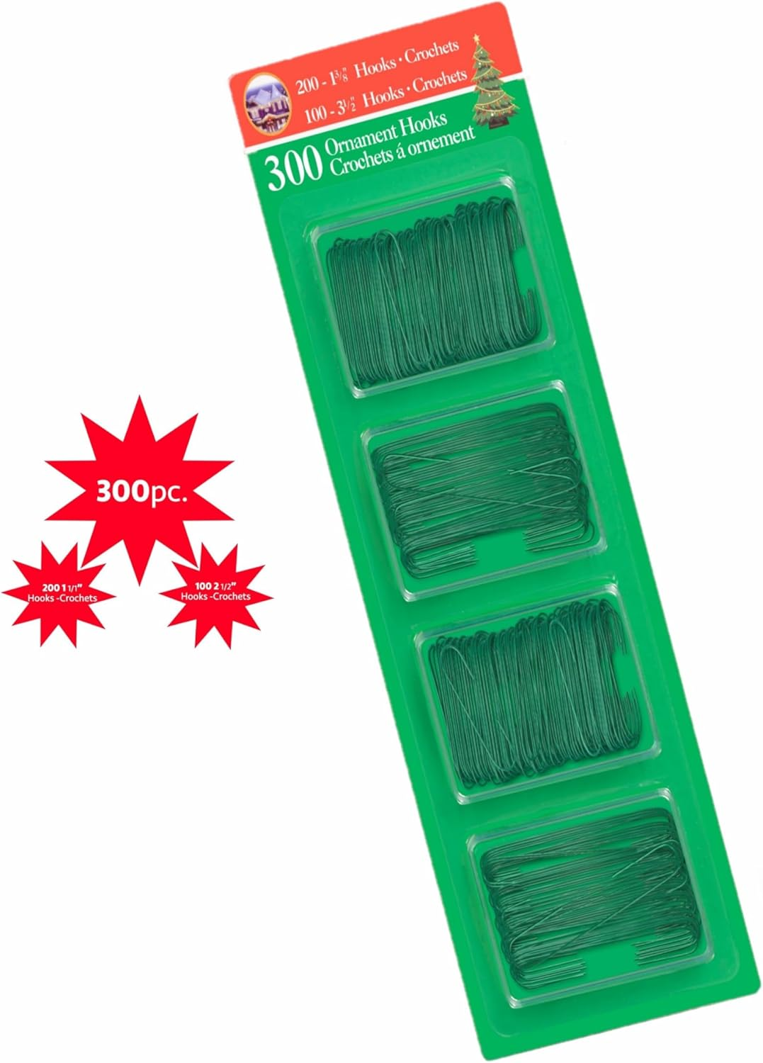 R&rsquo;Nd&rsquo;S 300 Pack Ornament Hooks Christmas Tree Decorating Hangers- Metal Wire Ornament Hooks for Christmas Tree Decoration Hanging (Green) image number 3