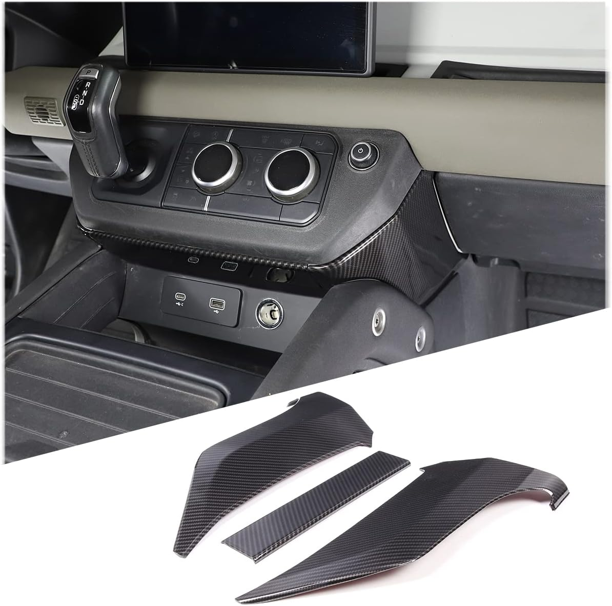TINKI Auto Center Console Decorative Panel Compatible for Land Rover Defender 90 110 130 2020 2021 2022 2023 Car Indoor Decoration Cover Trim Interior Accessories (Style 1, Matte Black)