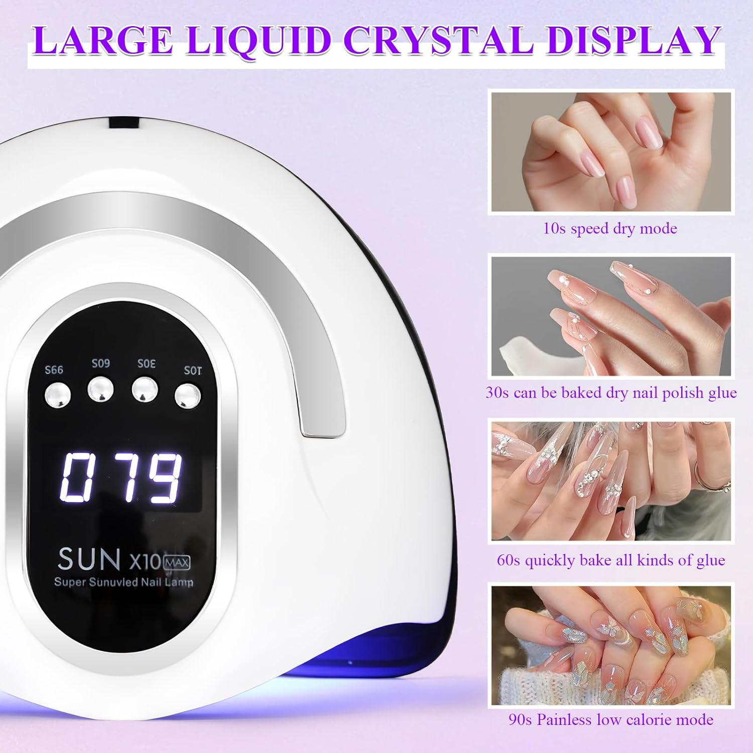 280W UV LED Nail Lamp Light Dryer for Gel Polish with 66 Lamp Beads, 4 Timer Setting & LCD Touch Display Screen, Auto Sensor, Professional Nail Light,2026 Latest Edition (Blue Light) image number 6