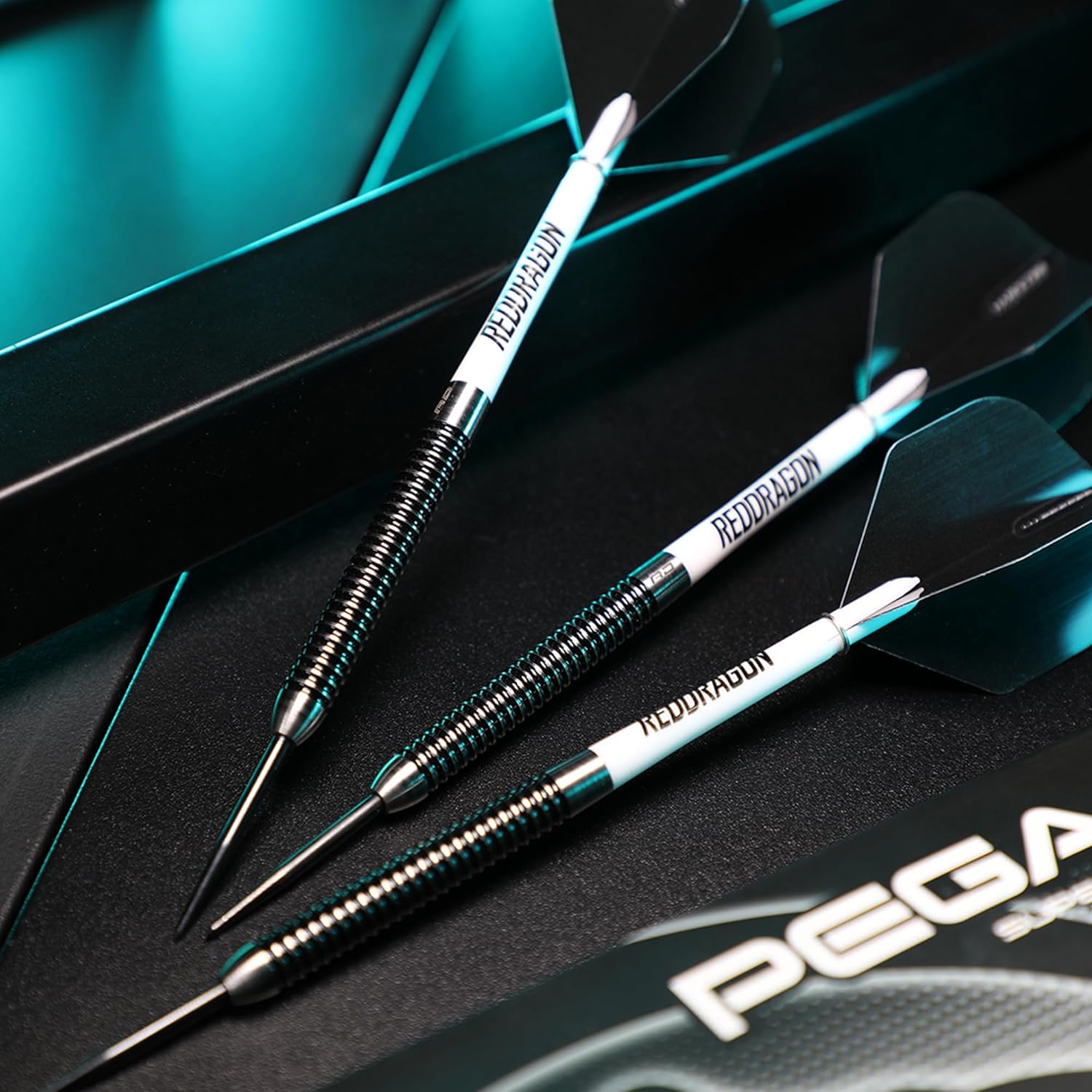 Pegasus Tungsten Steel Darts Set - Black Red Dragon Shafts, Black Winmau Flights, Wallet & Red Dragon Checkout Card