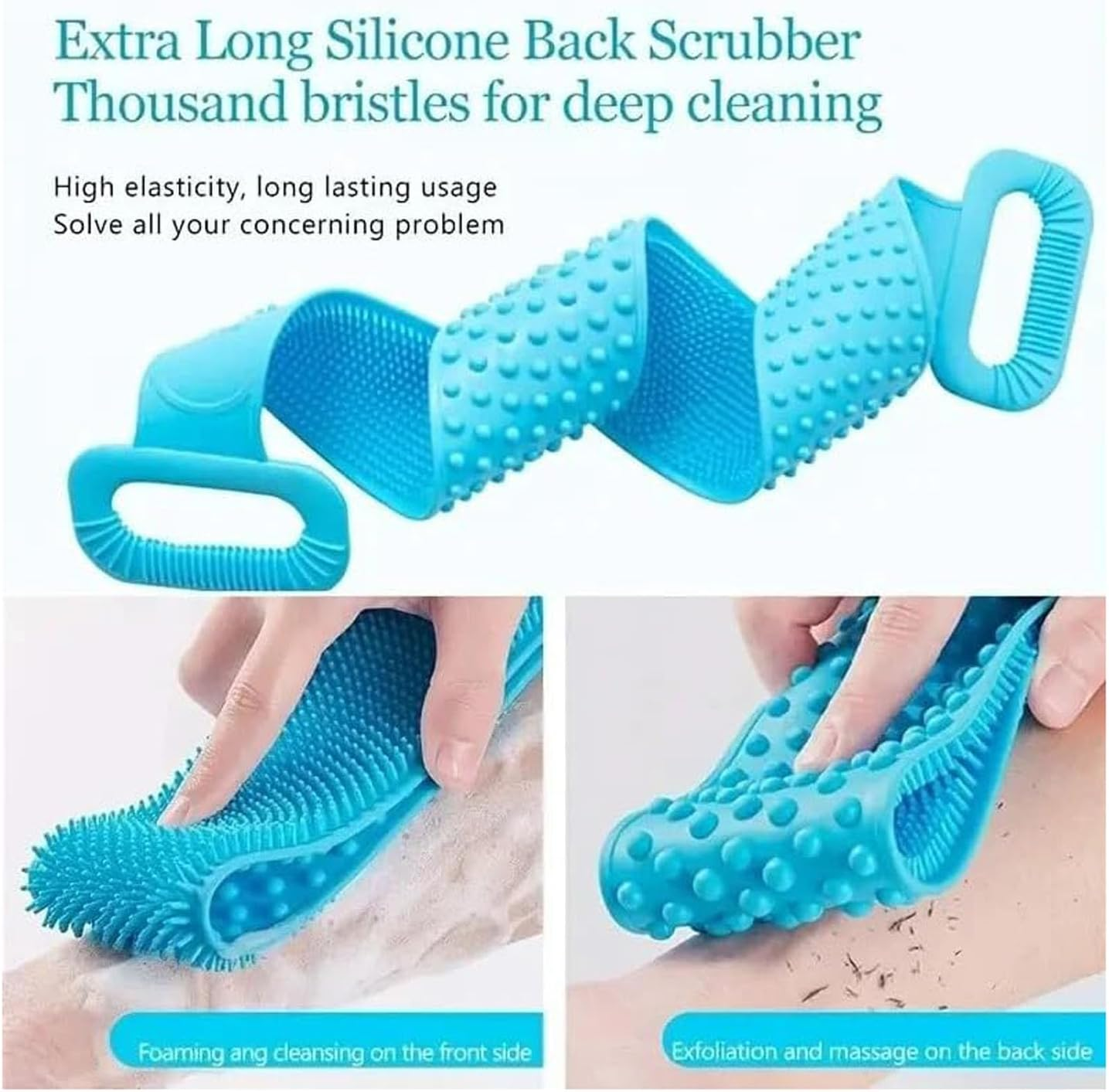Cyktxei 1Pcs Silicone Back Scrubber with Long Handle (76Cm), Gentle Exfoliating Body Scrubber & Back Washer for Shower, Deep Cleansing Bath Brush for Smooth Skin, Men & Women (Light Blue) image number 4