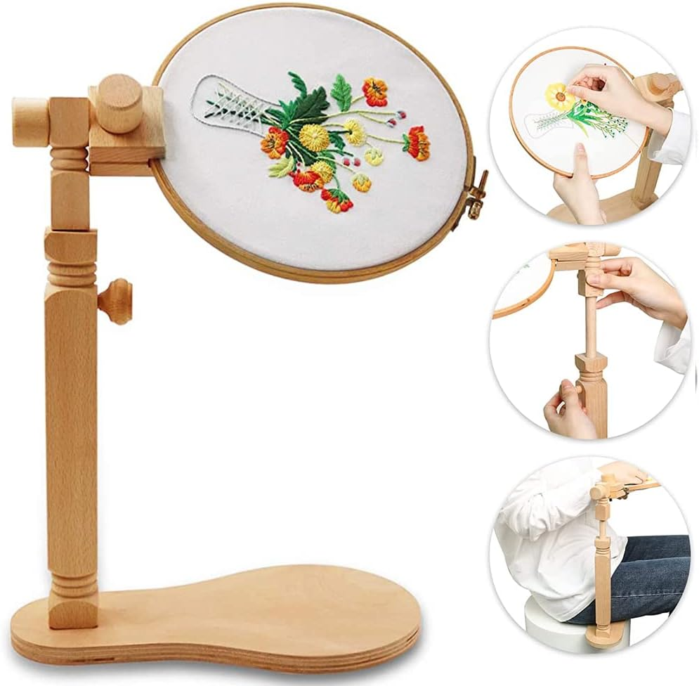 Embroidery Hoop Stand - Rotated Cross Stitch Stand Lap, Easy to Use Natural Beech Wood Embroidery Hoop Holder, Hands Cross Stitch Stand for Art Craft Sewing Needlework Projects image number 6