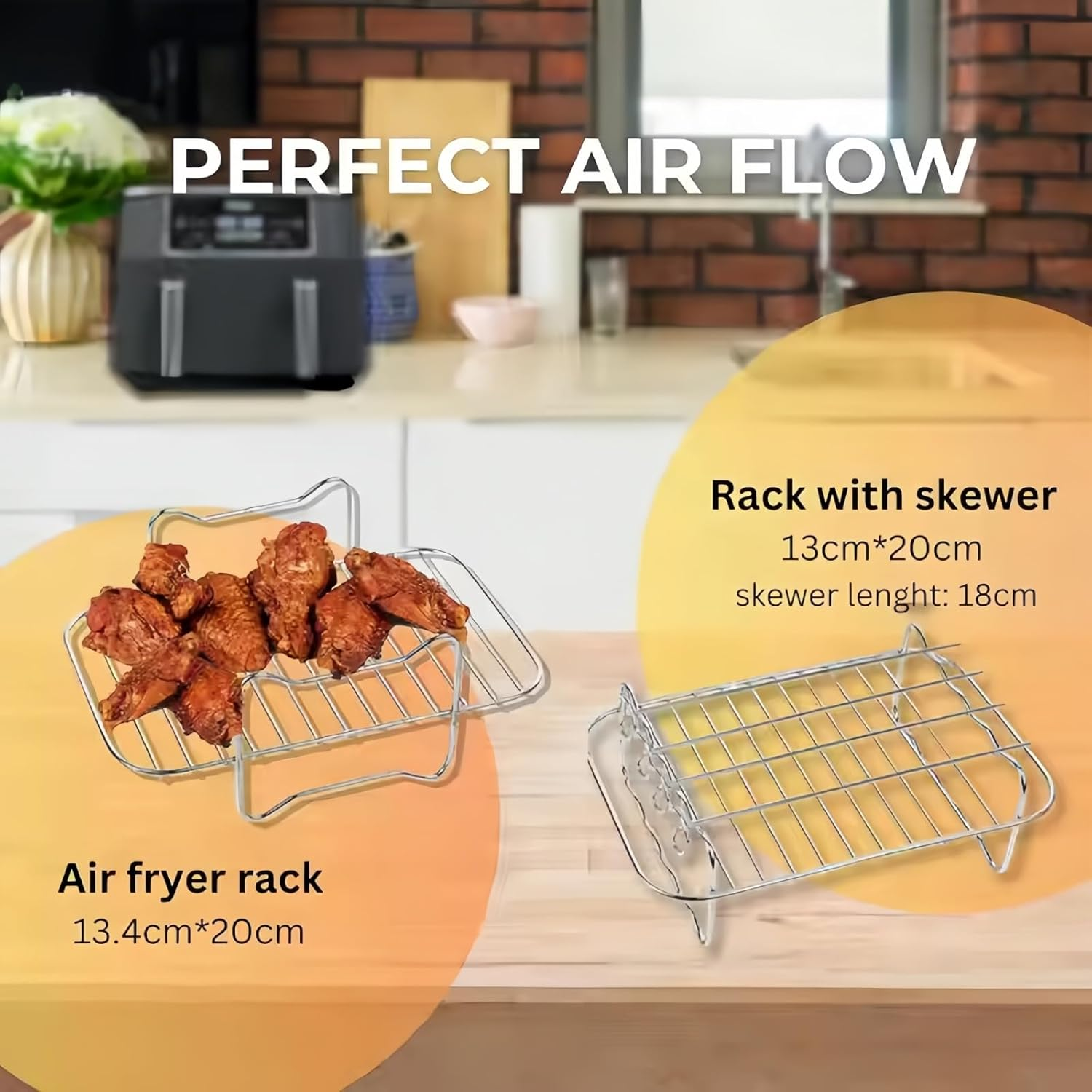 Azragon Ninja Dual Air Fryer (9-In-1), 2 Stainless Steel Racks, Heat-Insulated Clip, Oil Brush, 4 Sausage Skewers, 1 Mat, and Convection Oven Rectangular Shelf. image number 5