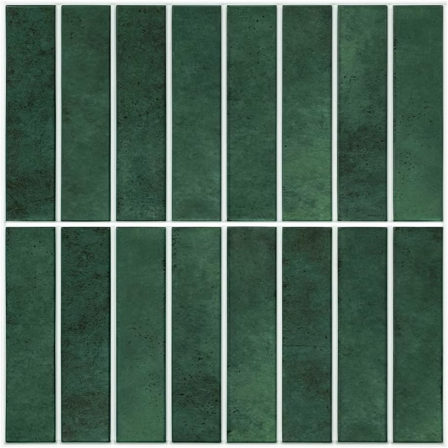 Commomy Peel and Stick Tile, Stick on Tiles Backsplash for Kitchen and Bathroom, PVC Self Adhesive Wall Tiles Stickers 3D Wall Panels Interior Decorative Tiles(30X30Cm, 10 Sheets, Matte Darkgreen) image number 6