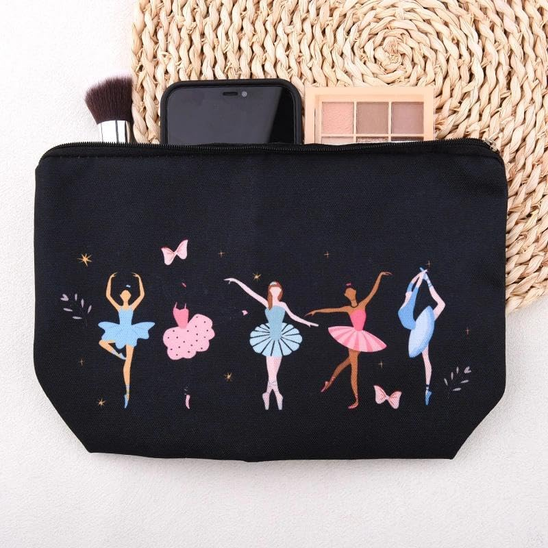 Ballerina Makeup Bags for Women Girls Ballet Recital Gifts for Daughter Granddaughter Travel Cosmetic Toiletry Pouch Organizer Dancing Lover Presents for Besties Sister - White image number 5