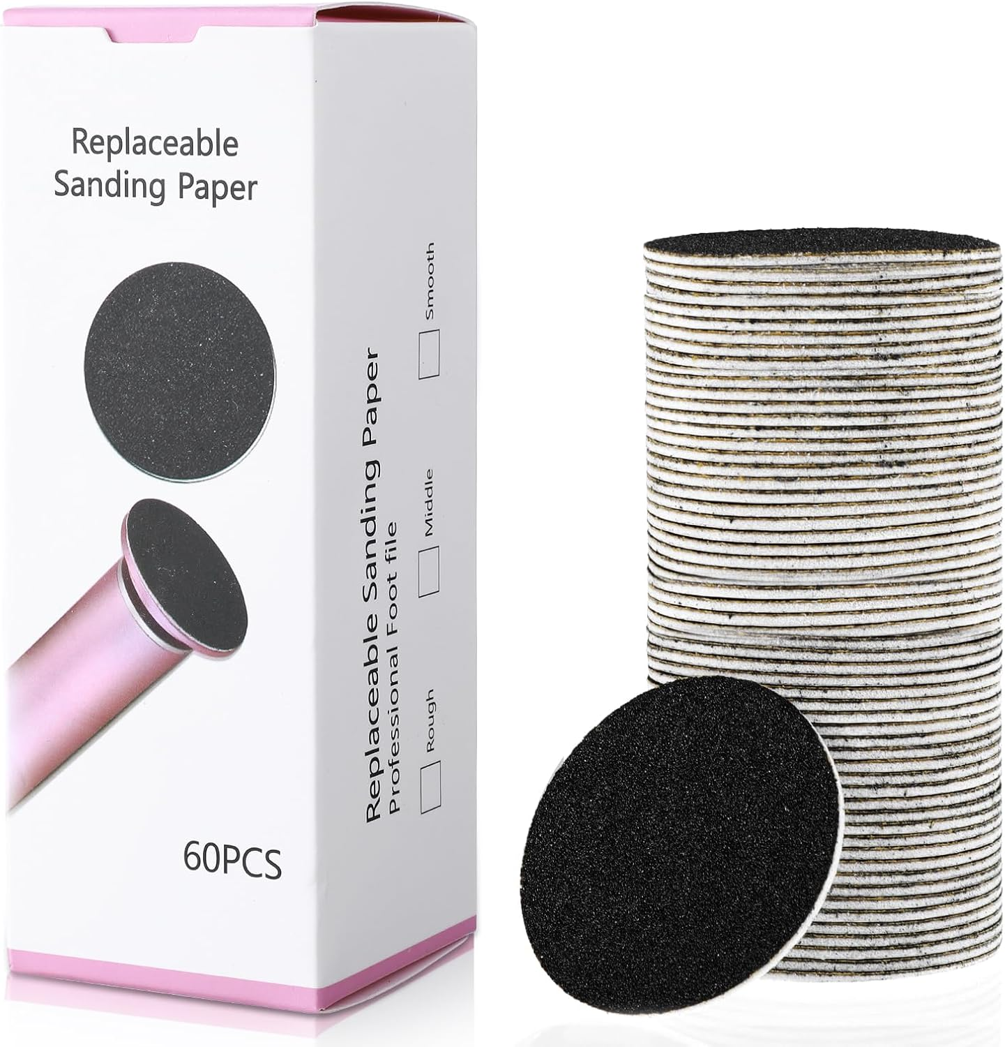 Dimeho 60 Pcs Replaceable Sandpaper Refill Discs 180 Grit Sandpaper Pad Discs for Electric Foot File Callus Remover Foot File Pedicure Tool Replacement Sandpaper Disk Set for Hard Dead Skin Removal image number 5
