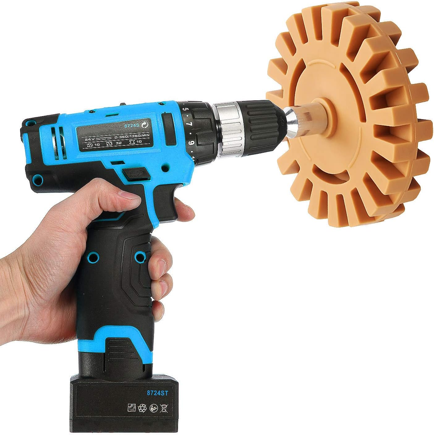 Aconnet Decal Remover Eraser Wheel 4 Inch Rubber Eraser Wheel Sticker Adhesive Remover with Drill Adapter Sticker Remover Tool for Removing Pinstripe, Vinyl Decal, Graphics from Cars, Boats（1 Pack） image number 3