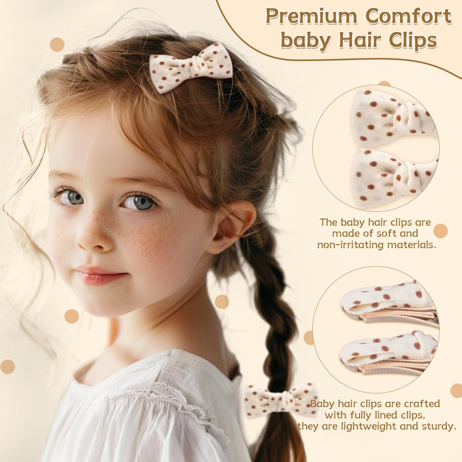 Baby Hair Clips,10Pcs 2" Fully Lined Hair Bow Clips for Babies, Hair Bows Cotton Hair Accessories for Baby,Toddlers, and Little Girls (Brown) image number 6