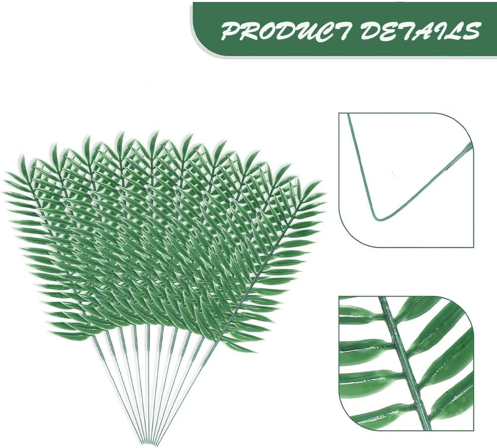 Artificial Leaves,Artificial Simulation Leaves with Stems Decor for Home Hawaiian Luau Party Jungle Beach Theme Party Decoration (10, Green) image number 3