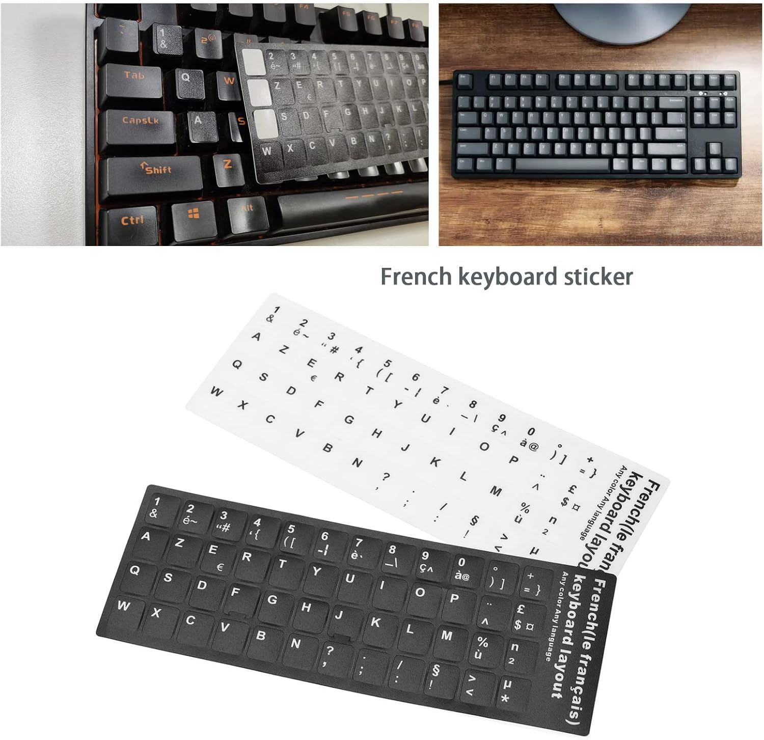 2PCS French Keyboard Stickers Self-Adhesive PVC Non Transparent Replacement Keyboard Decals for Laptop Desktop Computer Keyboards Accessories 13X11Mm