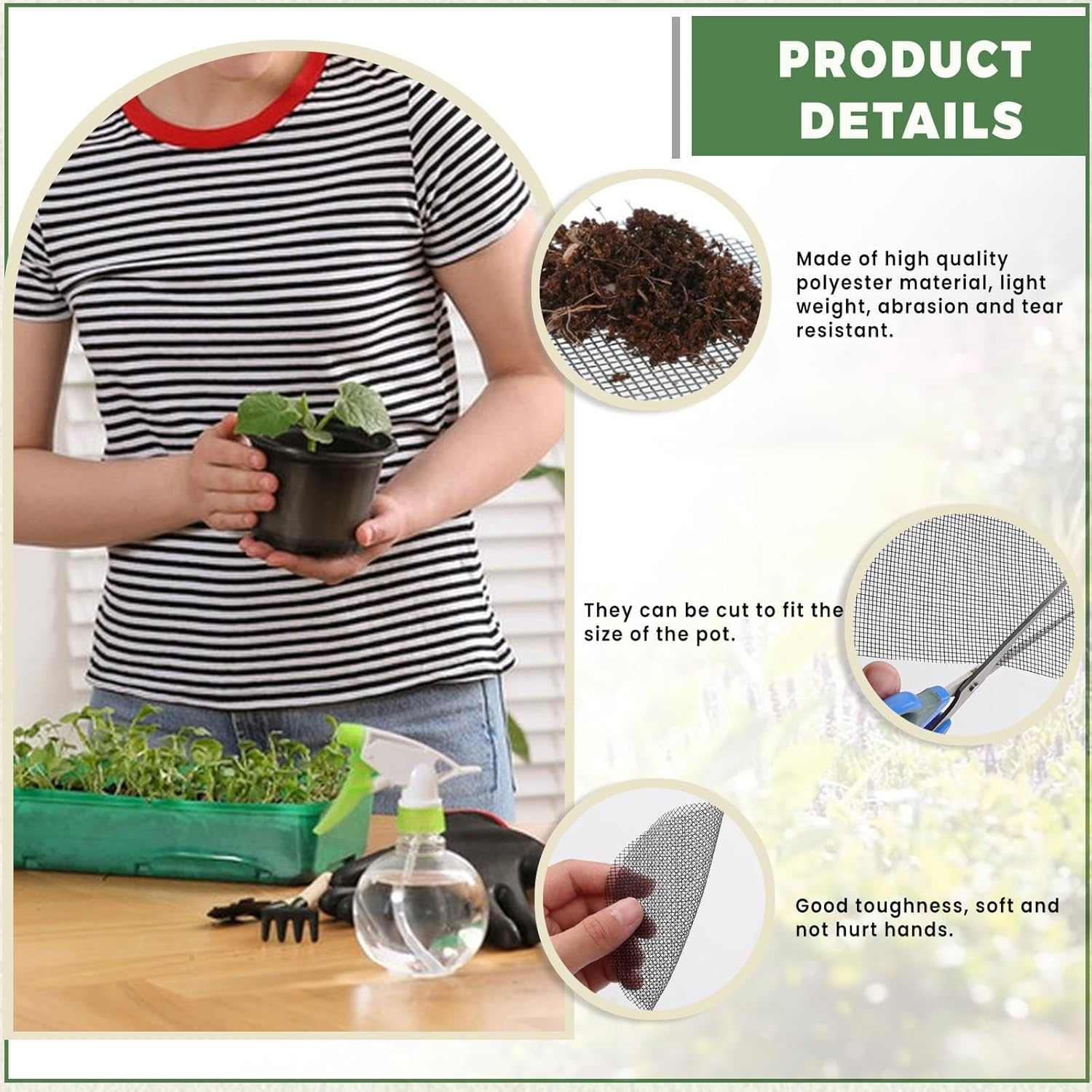 Flower Pot Hole Mesh Pad, Bonsai Pot Bottom Grid Mat, Plant Succulent Planter Liner Drainage Hole Net Screen Gasket, Prevent Soil Loss (150Pcs round 4In) image number 4