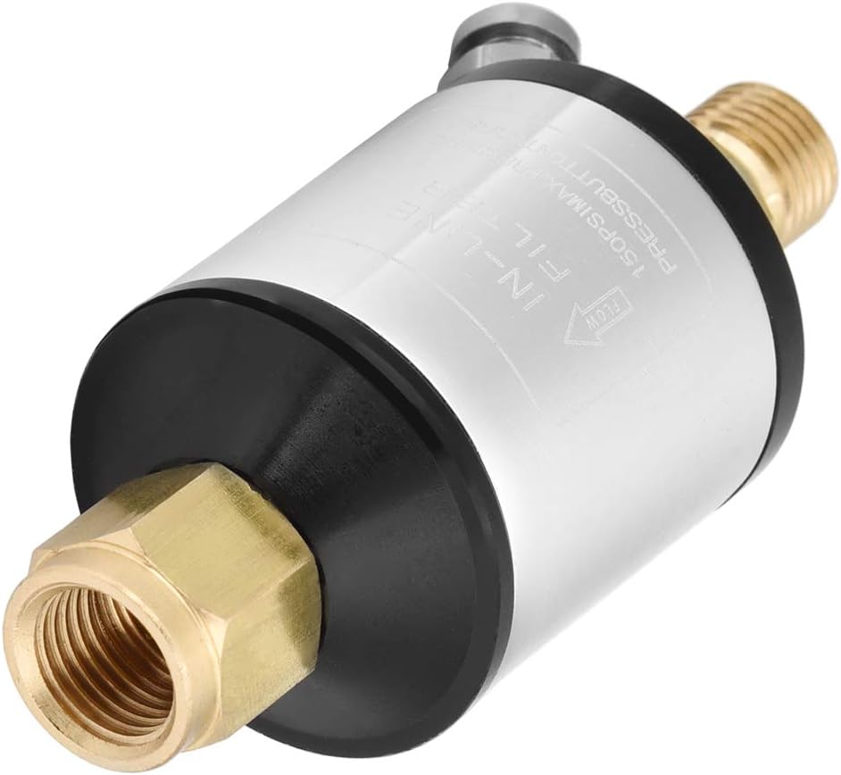 1/4 NPT Compressor Filter，150 PSI Oil Water Separator Air Line Filter，Oil Water Separator Paint Gun Water Filter Trap Filter，Suitable for Paint Spray Gun and Air Compressor，Matched Used with Gun image number 4