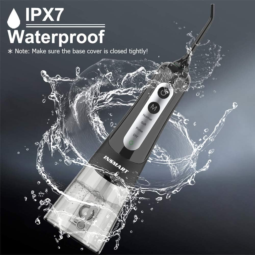 INSMART Water Flosser Cordless Dental Pick for Teeth Clean, Professional Oral Irrigator DIY 4 Modes IPX7 Waterproof 300ML Tank USB Rechargeable, Irrigate Jet for Plaque Removal Oral Gums Care