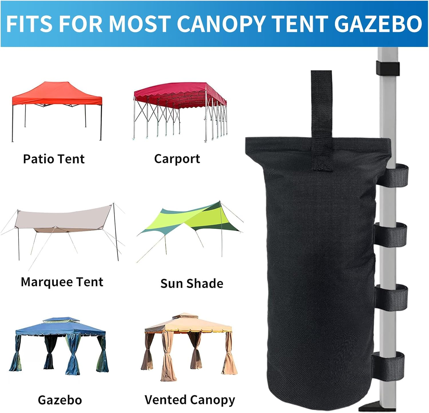 Joramoy Heavy Duty Canopy Weight Bags (150LBS) for Pop up Canopy Tent, Set of 4, Black (Without Sand) image number 6