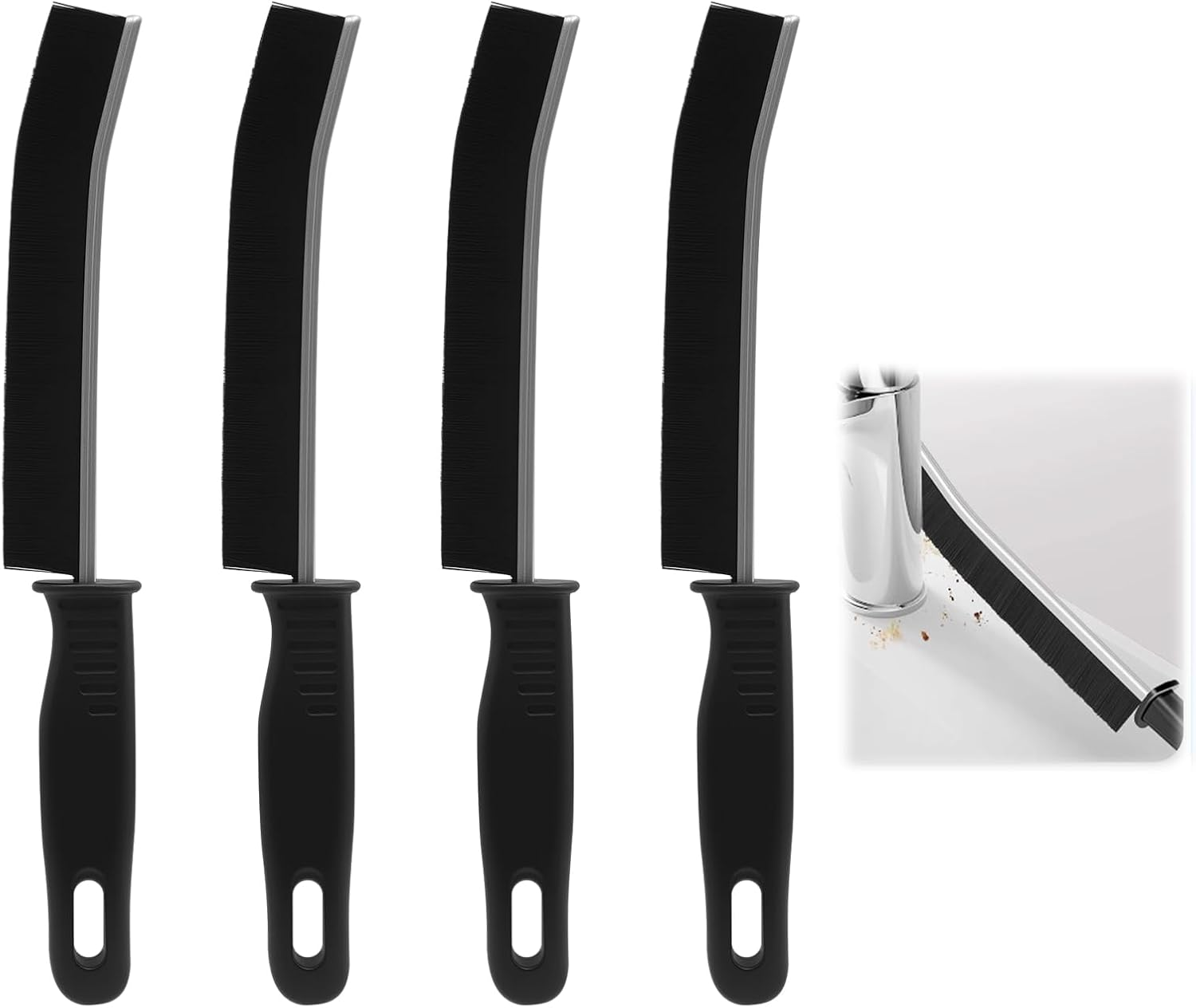 Deep Crevice Cleaning Grout Brushes, 4 Pcs Hard Bristle Cleaning Brush with Non-Slip Handle, Household Supplies for Bathroom Kitchen Toilet Window Vehicle (Black) image number 3