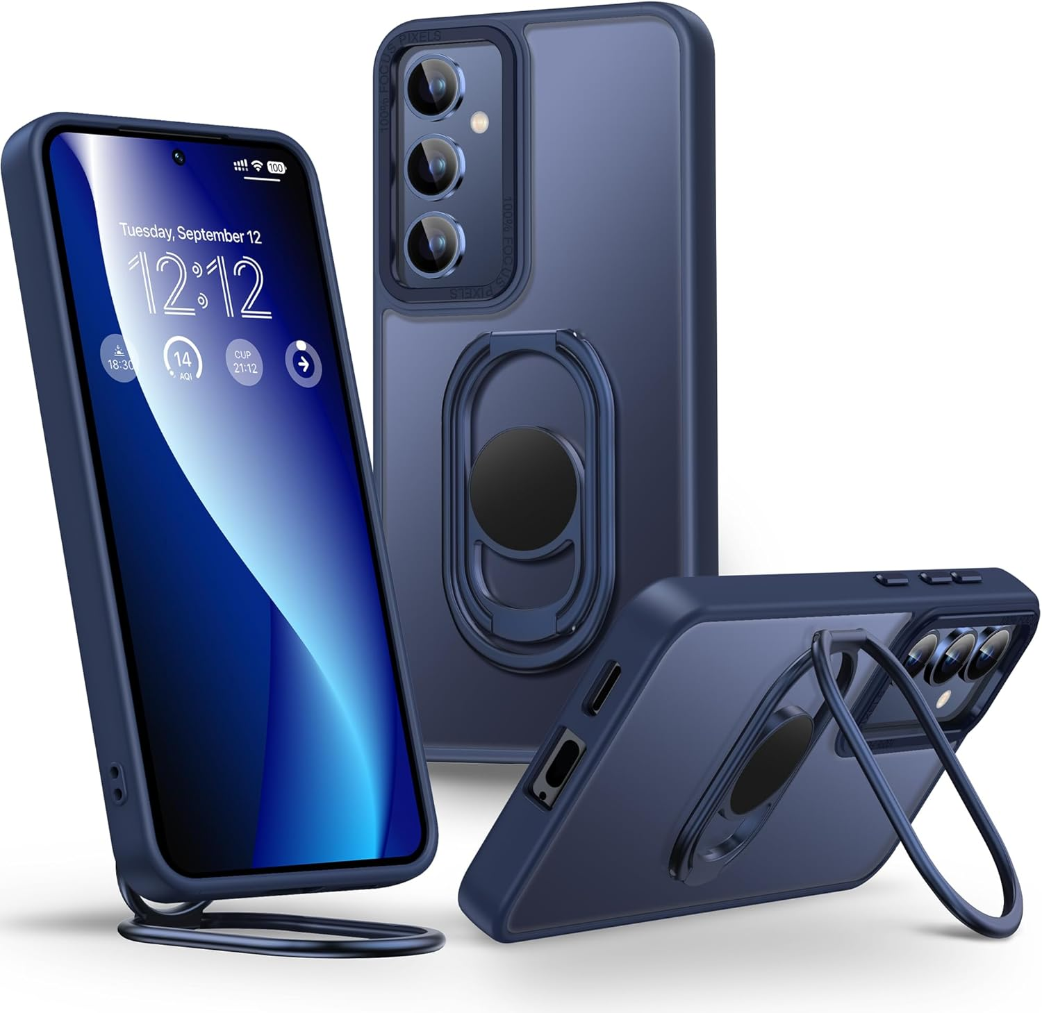 SHIELDS up Galaxy S24 plus Case with Stand, Clear with Double Ring Holder [Adjustable & Foldable] Shockproof Protective Cover for Samsung Galaxy S24 Plus