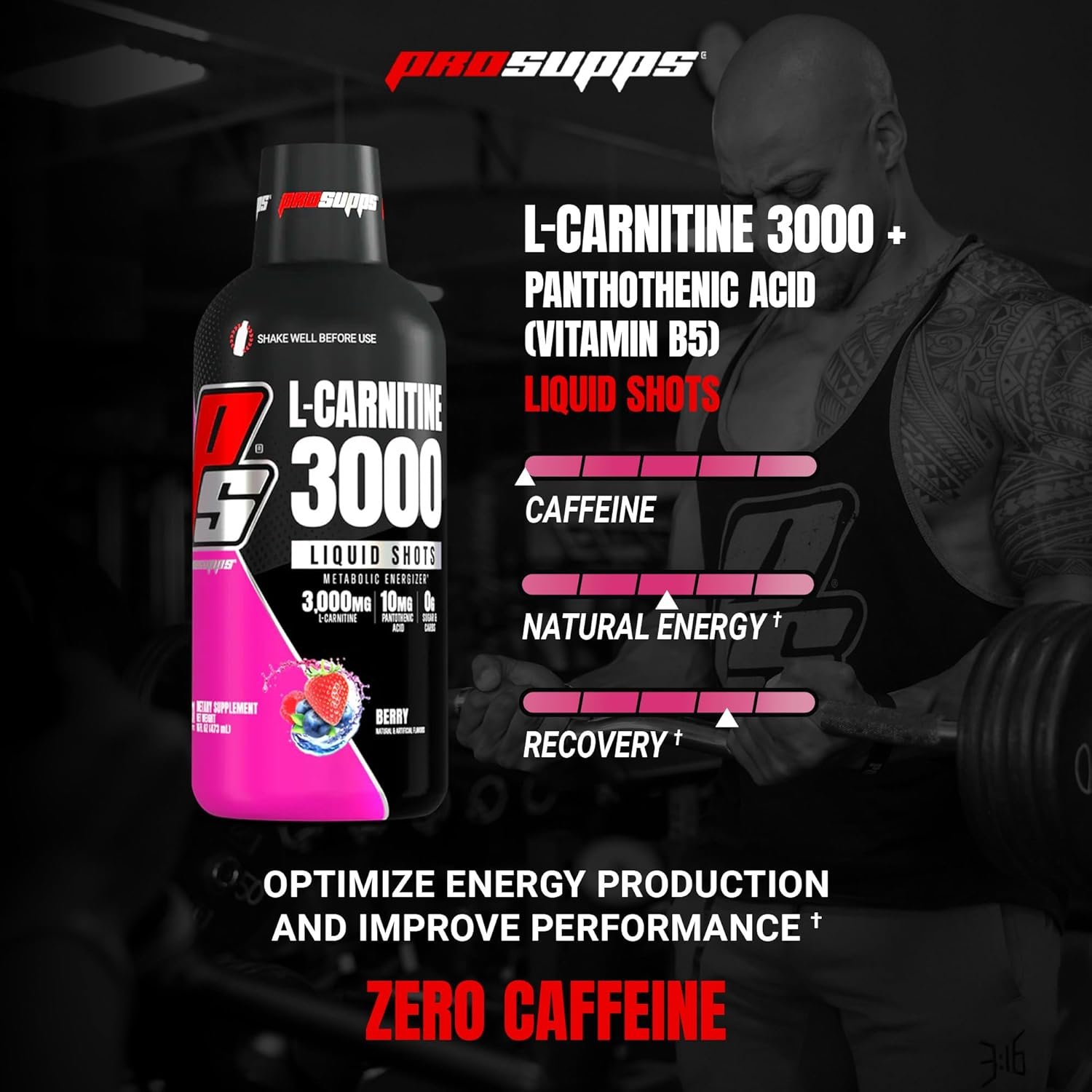 Prosupps L-Carnitine 3000 Liquid Fat Burner, Stimulant Free Metabolic Enhancer, 31 Servings (Berry Flavor) image number 1