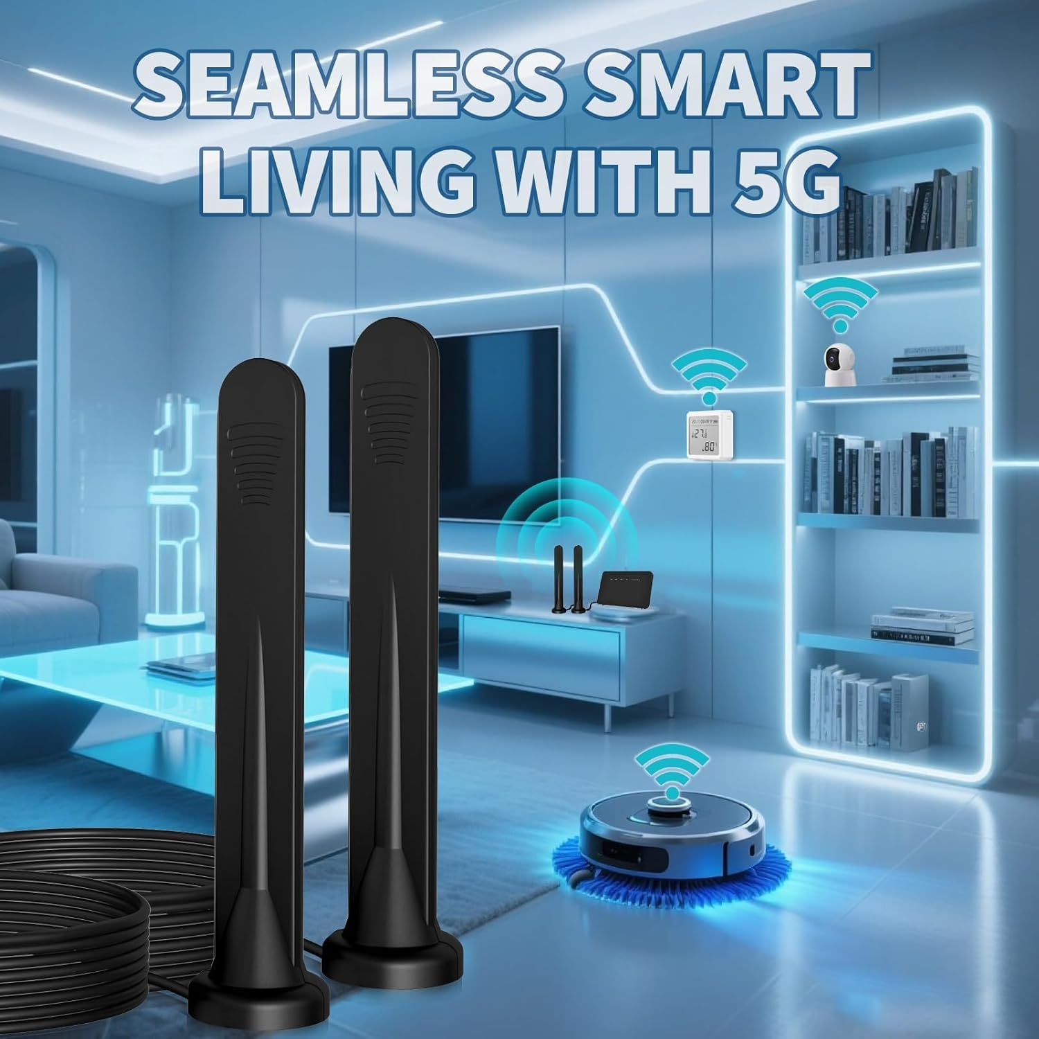 Bingfu 5G 4G LTE Full Band Antenna 3Dbi SMA Male with 3M Cable Magnetic Base for Router, Hotspot, Modem, Trail Camera, Iot Devices, Smart Home & Vehicle Use, 2-Pack