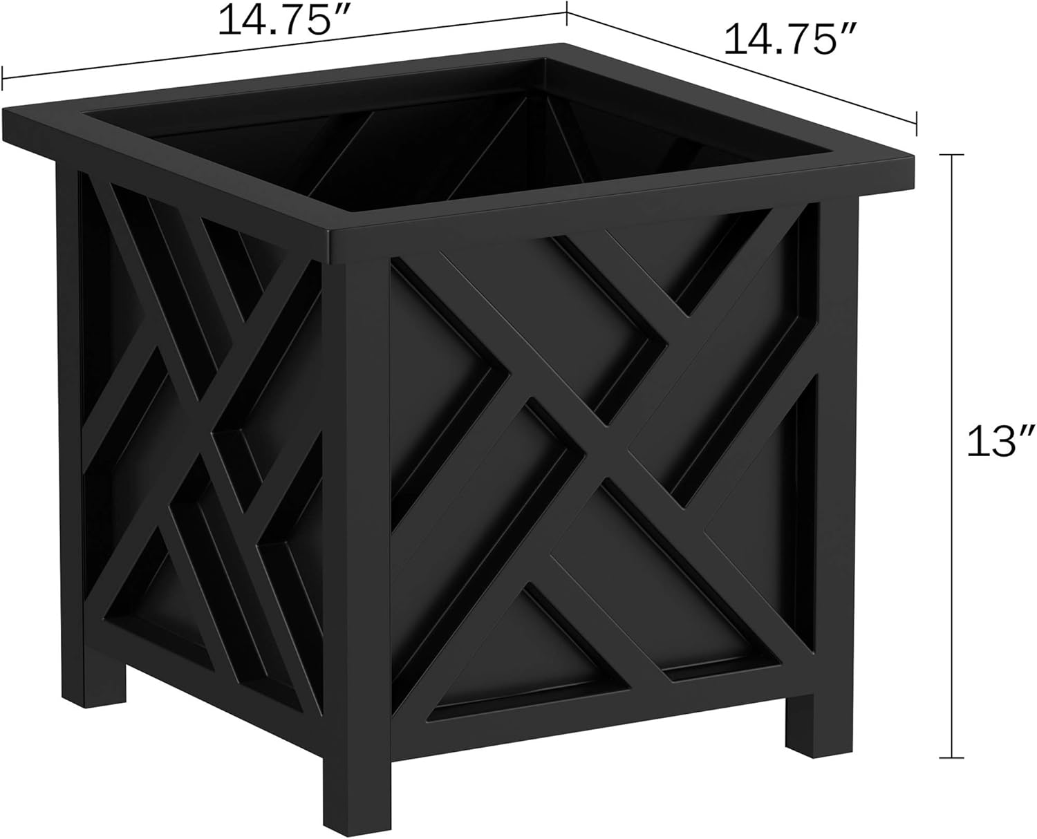 Pure Garden Lattice Design Planter Box &ndash; 14.75-Inch-Square Decorative Outdoor Flower or Plant Pot &ndash; Front Porch, Patio, and Garden Decor (Black) image number 5