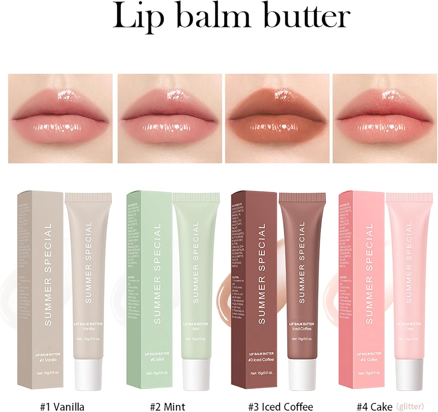 Summer Special Lip Butter Balm 4PCS Set - Ultra-Hydrating & Nourishing Tinted Lip Care with Shea Butte & Olive Butter - Lightweight,Non-Sticky Glossy Balm for Instantly Soft,Smooth Lips image number 5