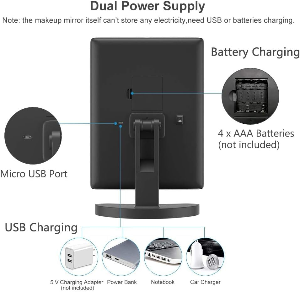 FIME. Makeup Mirror with 3X Magnification, 21 LED Lights, 180 Degree Rotation, Portable Travel Size,Table Mirror with Touch Screen, Portable Travel Cosmetic Mirror image number 4