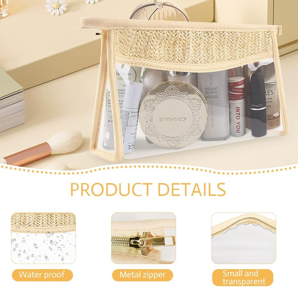 6 Pieces Transparent Makeup Bag, Splicing Waterproof Transparent Makeup Bag with Zipper, Travel Portable Toiletry Storage Bag, Fashion Storage Bag (Beige) image number 4