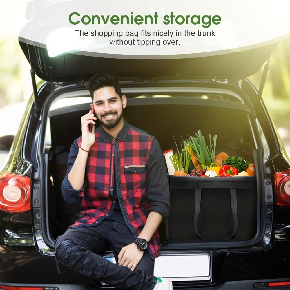 Sonicefit 6 Pack Reusable Grocery Bags, Large Foldable Shopping Totes with Reinforced Bottom, Heavy Duty, Multi-Purpose image number 4