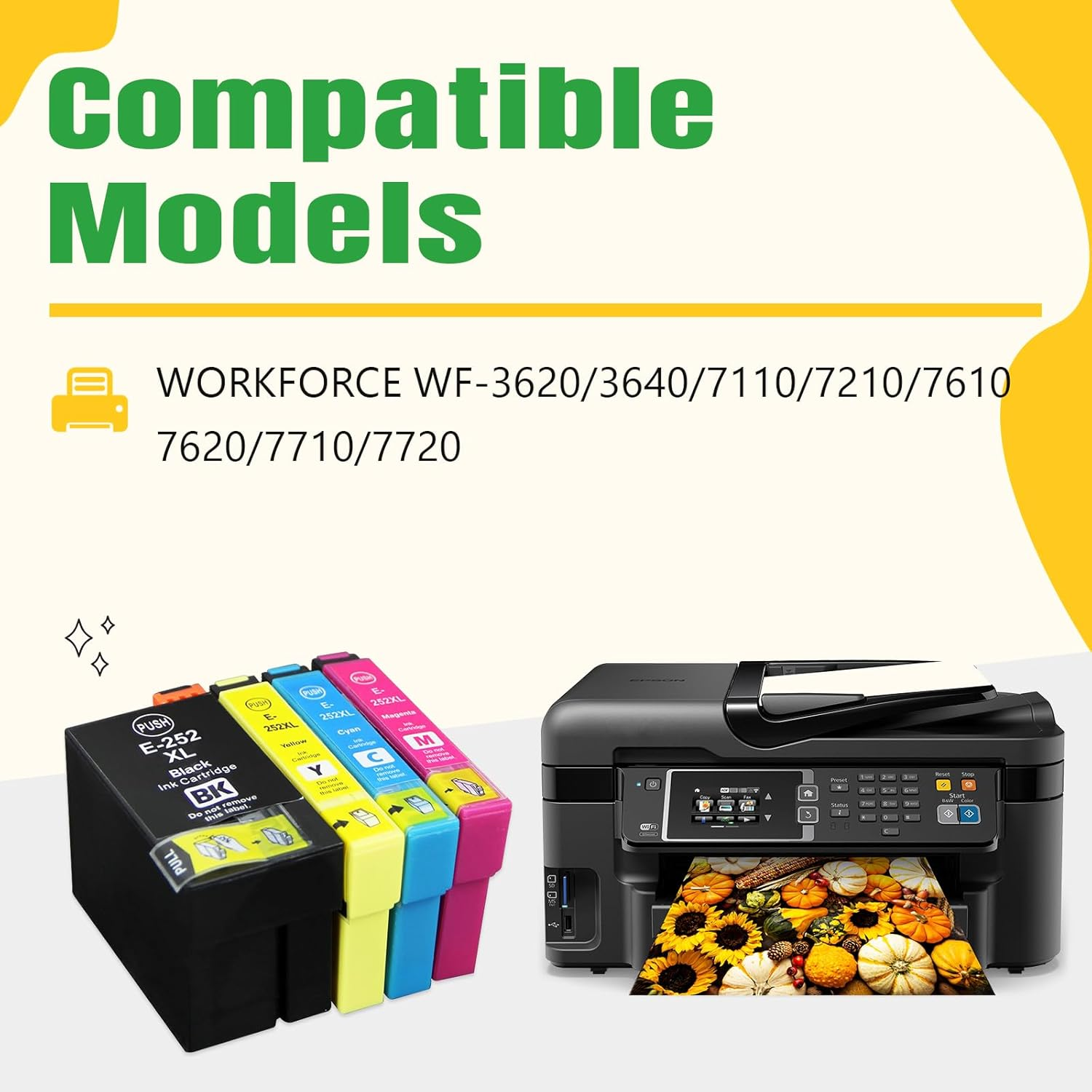 Artitech 252XL Ink Cartridges Compatible for Epson 252 Replacement for Epson WF-3620 3640 7110 7210 7610 7620 7710 7720 Printer (1B 1C 1M 1Y)