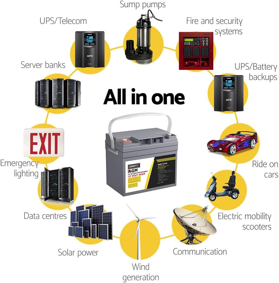 Giantz 40Ah AGM Deep Cycle Battery, Recharge Batterys 4WD Charging Portable with Handle, 1400 Cycles Long Life High Performance for Solar Fridge Camping Car Power Supply image number 1