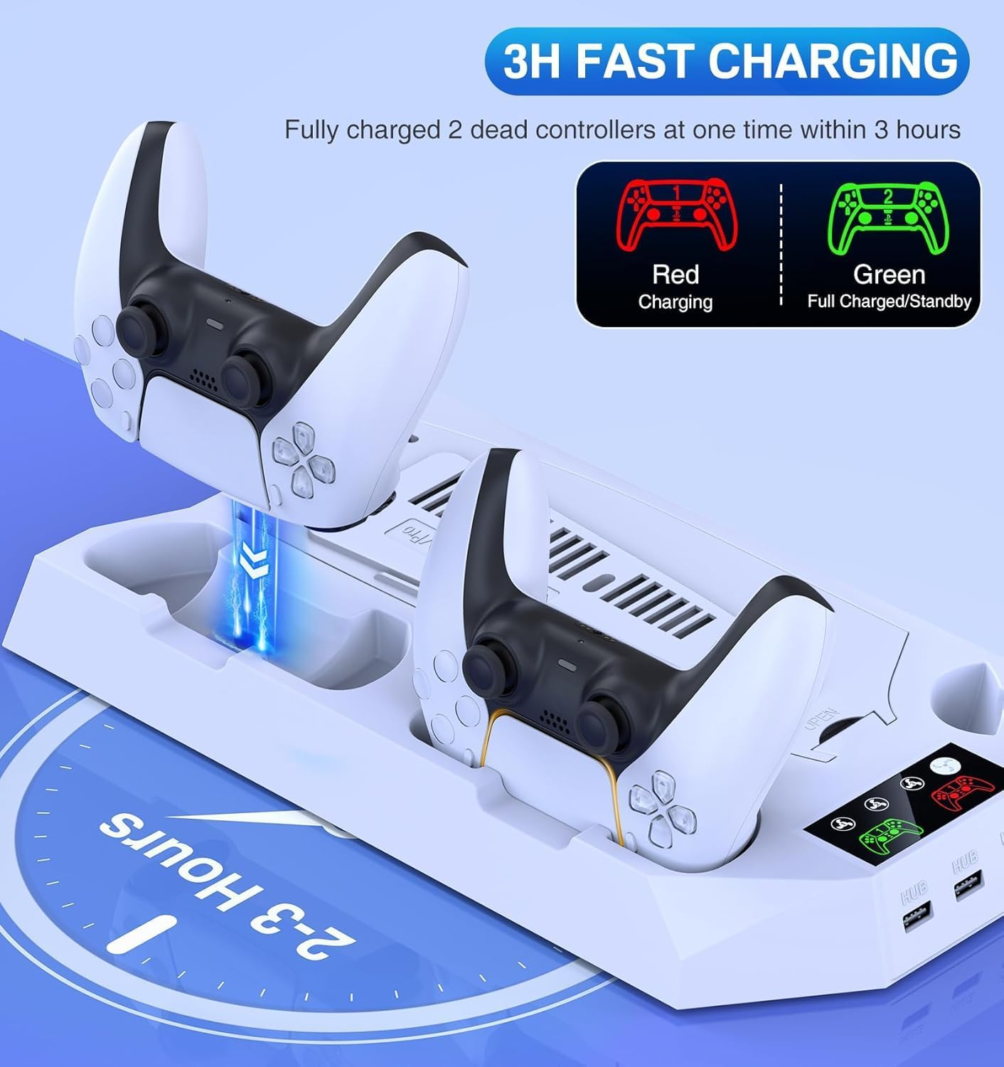 PS5 Cooling Station Stand for Playstation 5 Console, PS5 Slim Pro Cooling Stand with Headset Holder, White image number 4