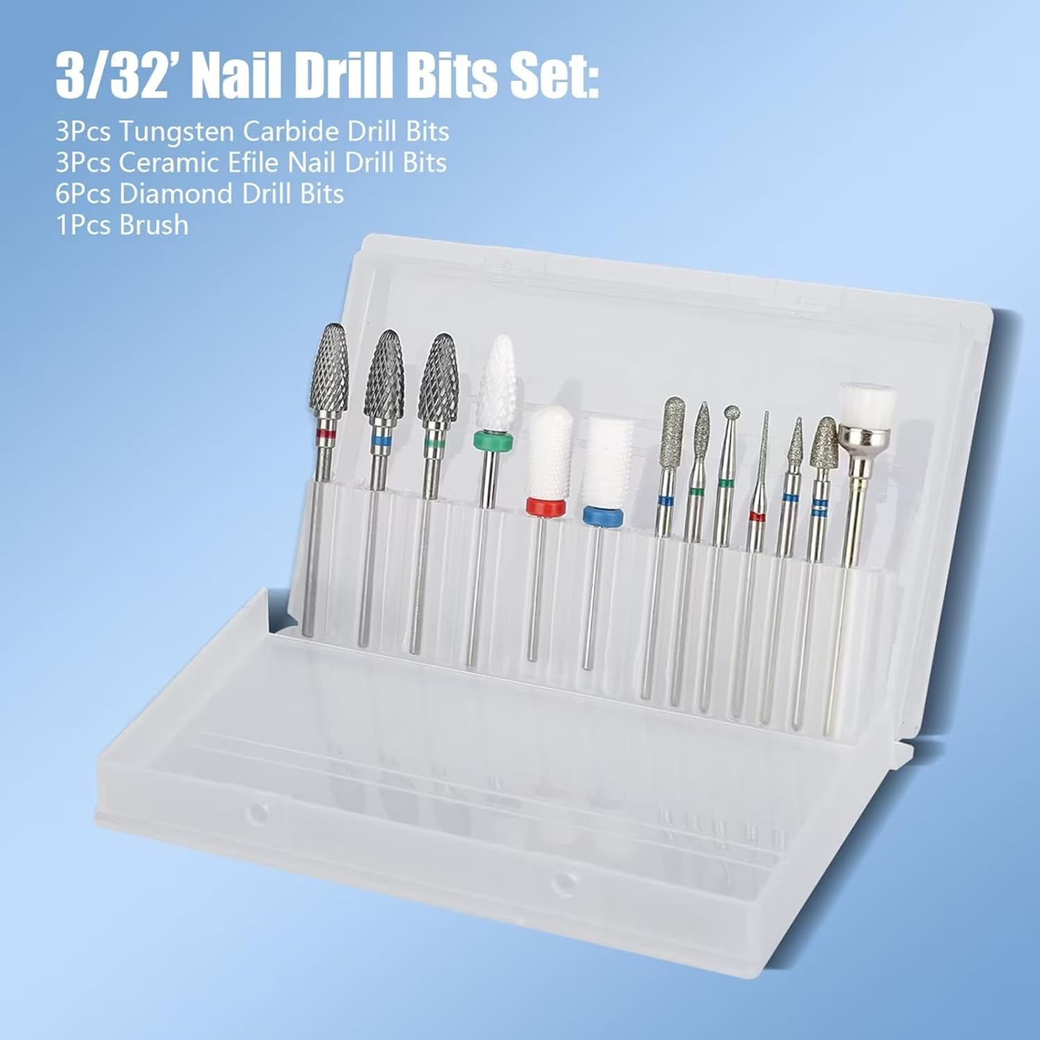 13PC Nail Drill Bits Set, 3Pcs Tungsten Carbide Drill Bits+ 3Pcs Ceramic Efile Nail Drill Bits+ 6Pcs Diamond Drill Bits+ 1Pcs Brush, 0.2Cm Drill Bits for Nails for Manicure Pedicure Home Salon - Gold image number 3