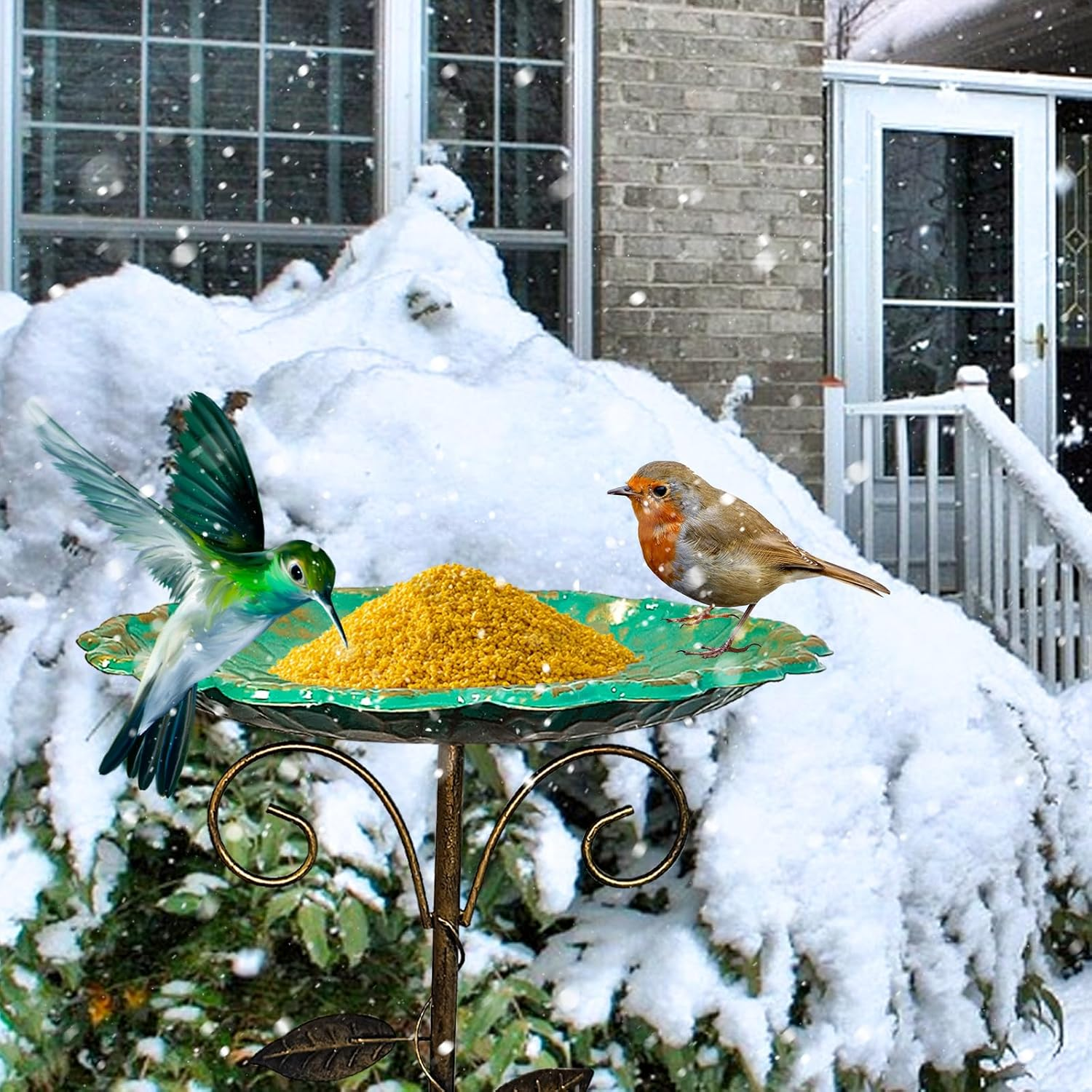 Metal Bird Bath for Garden, Bird Bath, Standing Garden Decoration, Water Bowl for Wild Birds, Water Bath for Birds, Garden Decoration Outdoor, Bird Bath, Winterproof, Frost-Proof (B) image number 3