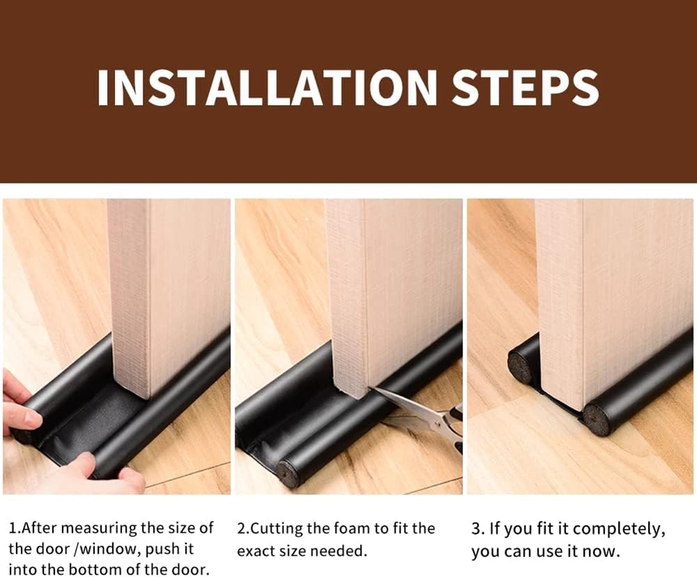 Draft Stoppers for Bottom of Doors,Kiwinvou 1 Pack Door Draft Blocker Reduction Windshield Energy Saving under Door Seal for Outdoor Indoor Bathroom Bedroom(37Inch,Black) image number 6