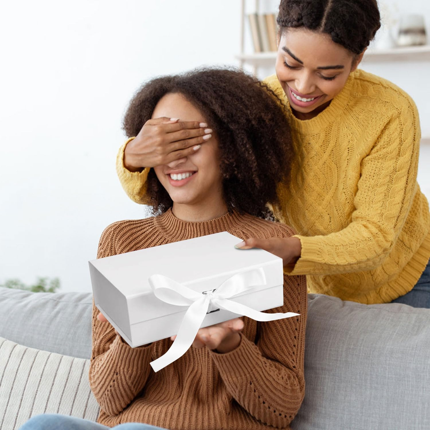 5Pcs Elegant White Box for Gift, Bride Gift Box, Magnetic Gift Box with Ribbon, Gift Boxes for Presents, Baby Gift Box, White Bridesmaid Boxes, Paper Mache Boxes (White, 25X22X9, 5PCS) image number 5