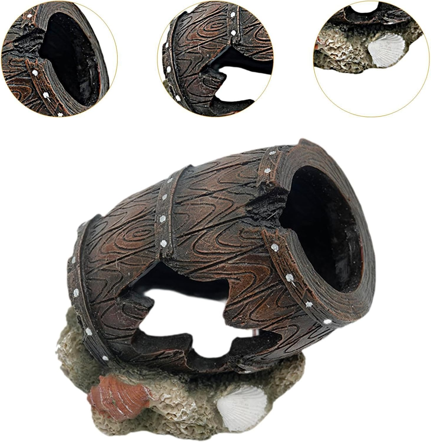 STARTIST Aquarium Decorations Fish Broken Barrel Decor Hiding Place Craft Aquarium Hideaway Barrel Rock Cave House Fish Tank Ornament image number 6