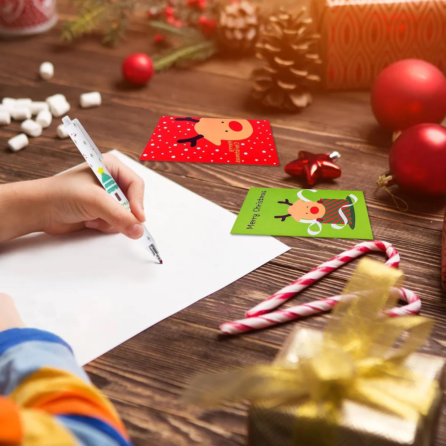 Pack of 24 Christmas Stationery Set, Christmas Small Items, Christmas Notepad and Ballpoint Pen, Christmas Neutral Pen, Cartoon Christmas Stationery for Children, Birthday Gift (A) image number 3