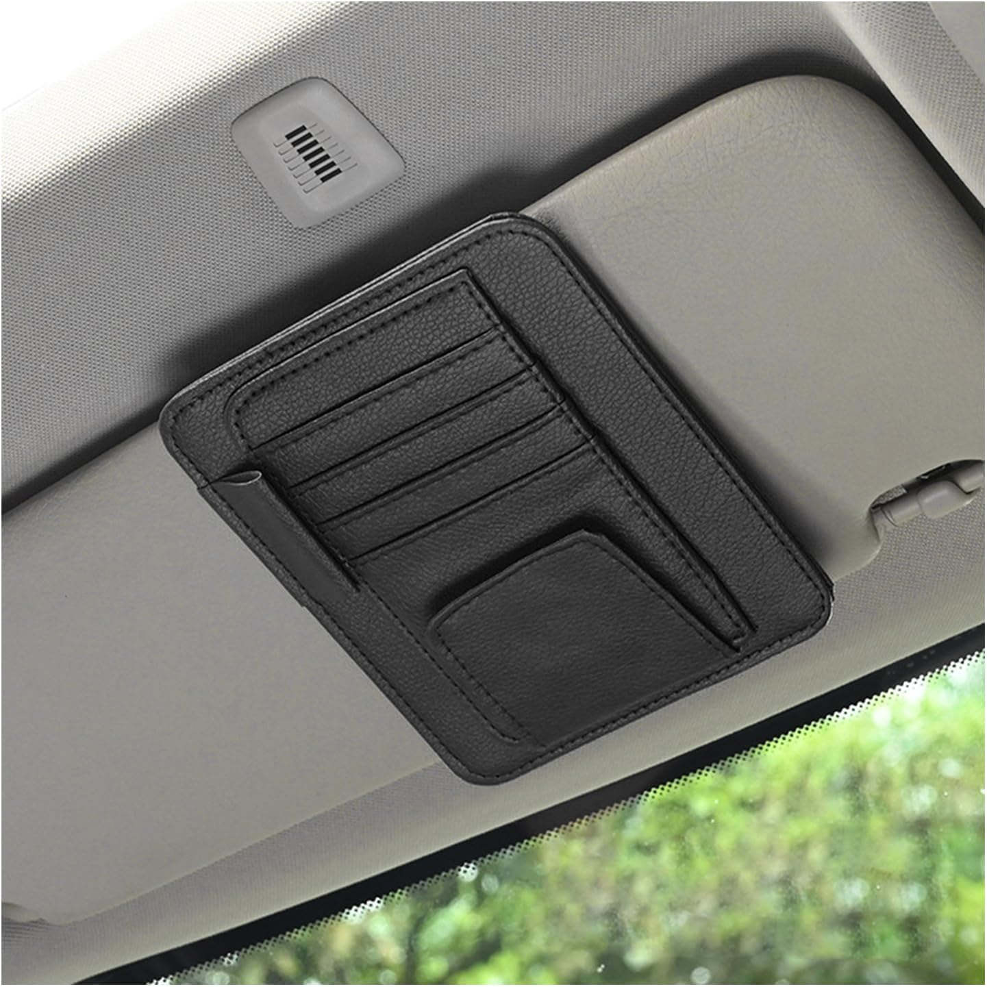 Car Sun Visor Organizer, Small Auto Visor Organizer and Storage, Registration and Document Holder, Vehicle Accessories for Sunglasses, Document, Card, Pen, Driver License (Black) image number 1